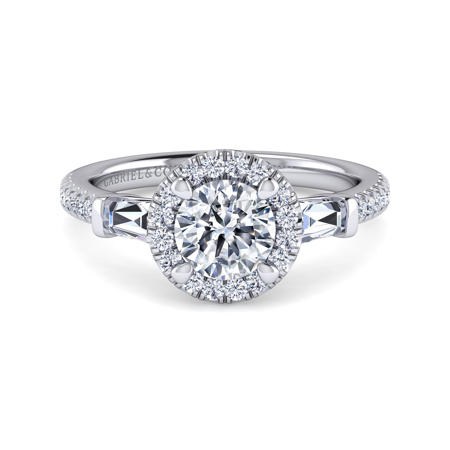 Raveena - Platinum Round Three Stone Halo Diamond Engagement Ring