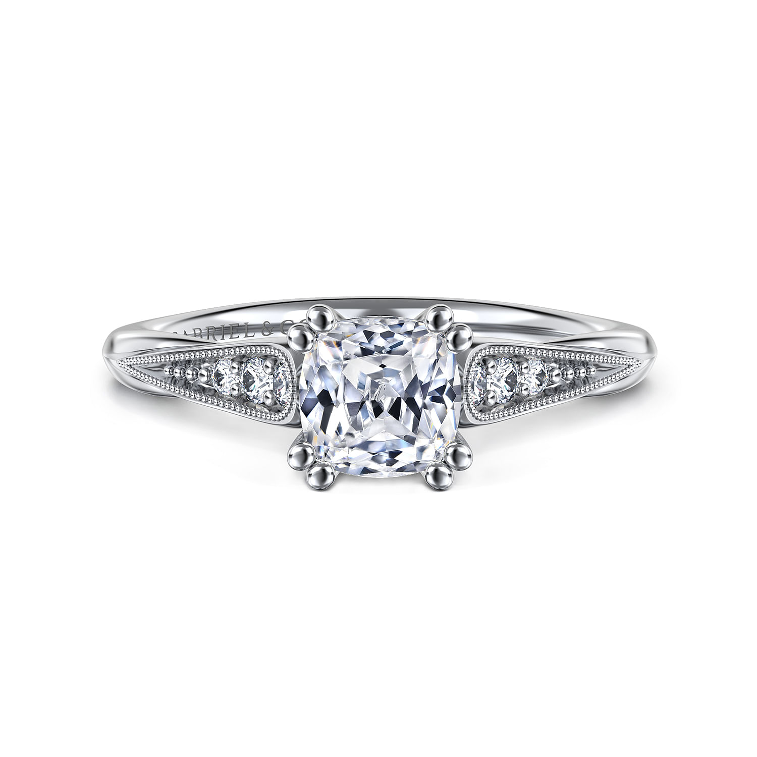 Riley - 14K White Gold Cushion Cut Diamond Engagement Ring