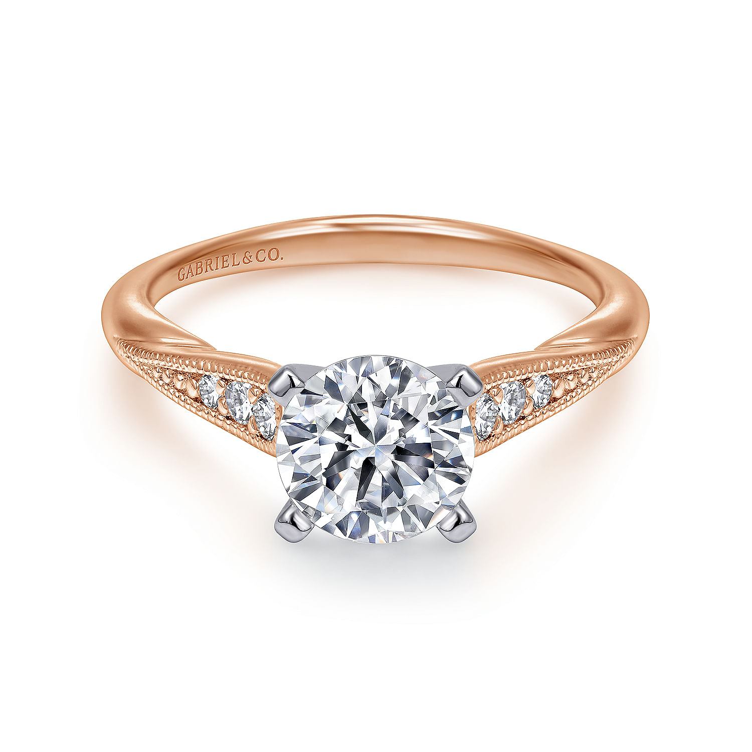 Riley - 14K White-Rose Gold Round Diamond Engagement Ring