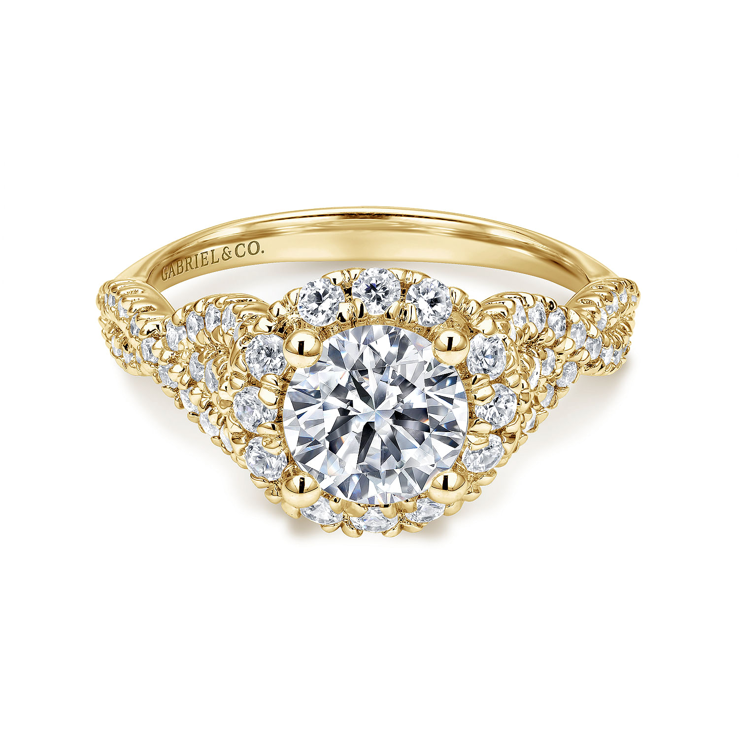 Rosalee - 14K Yellow Gold Round Halo Diamond Engagement Ring