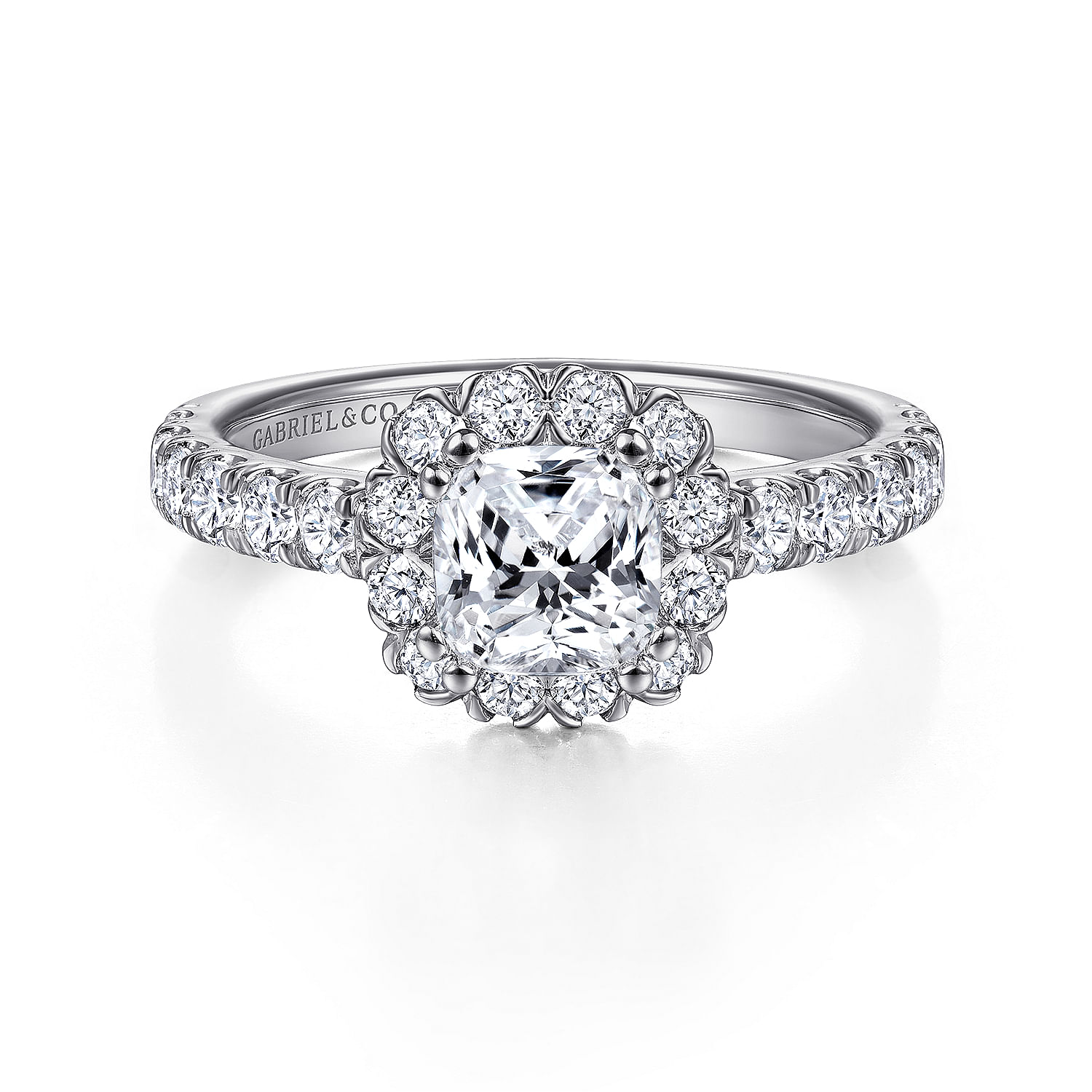 Rosalyn - 14K White Gold Cushion Halo Diamond Engagement Ring