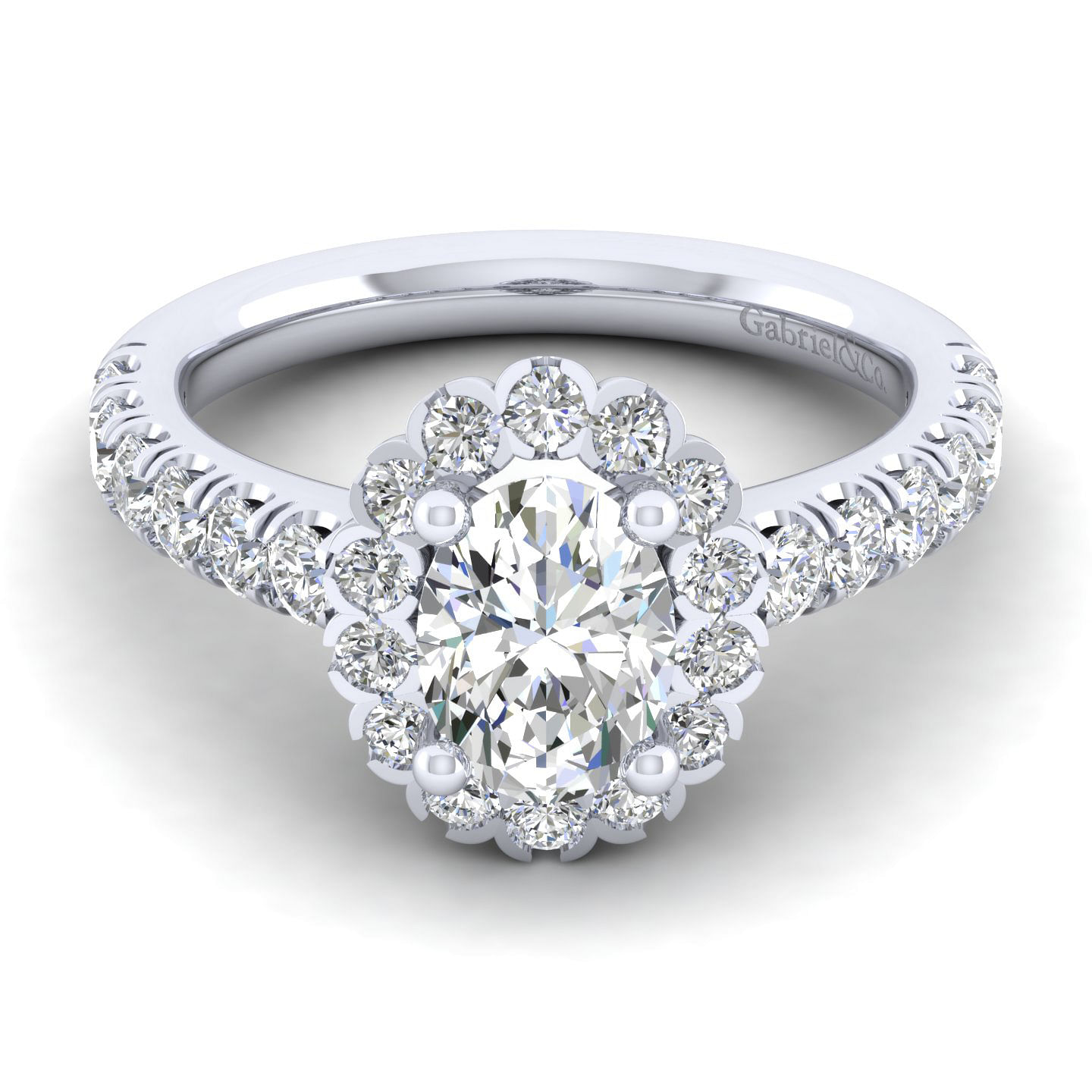 Rosalyn - 14K White Gold Oval Halo Diamond Engagement Ring