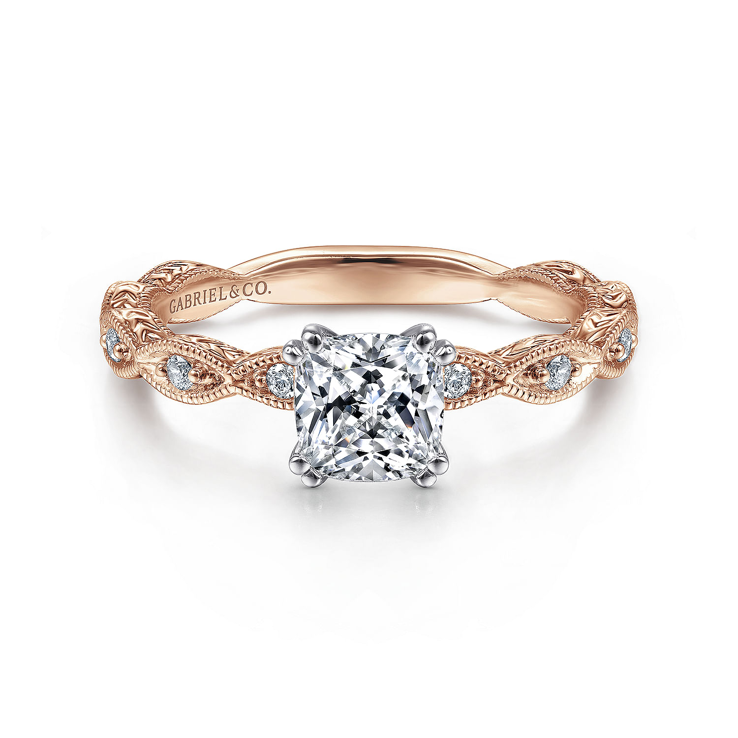 Sadie - 14K White-Rose Gold Cushion Cut Diamond Engagement Ring