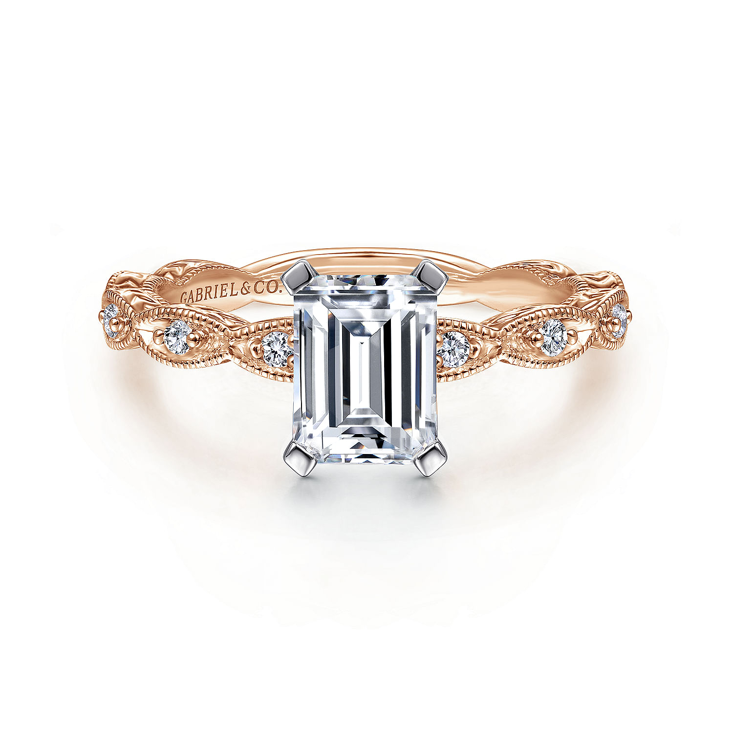 Sadie - 14K White-Rose Gold Emerald Cut Diamond Engagement Ring