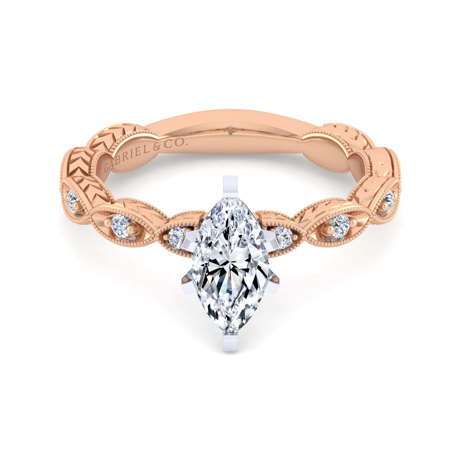 Sadie - 14K White-Rose Gold Marquise Shape Diamond Engagement Ring
