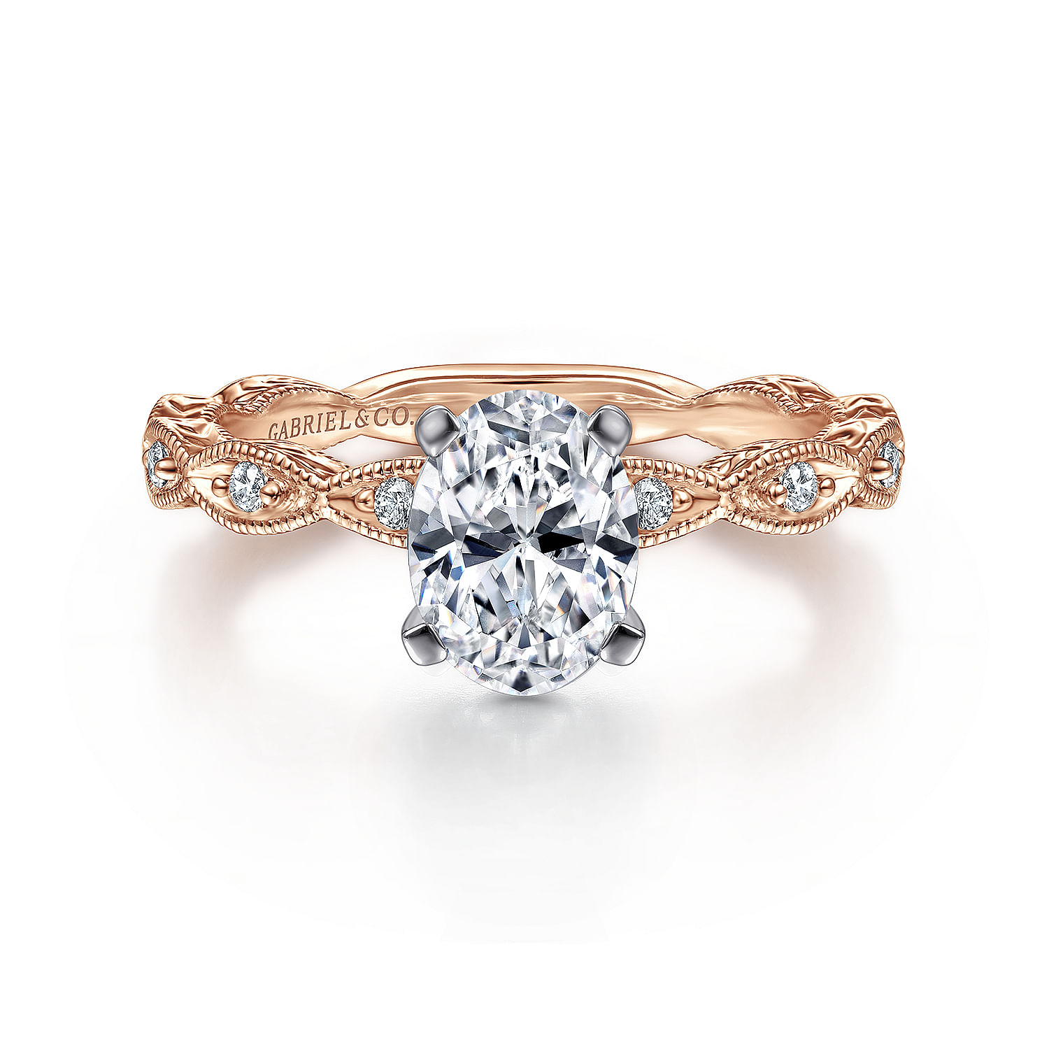 Sadie - 14K White-Rose Gold Oval Diamond Engagement Ring