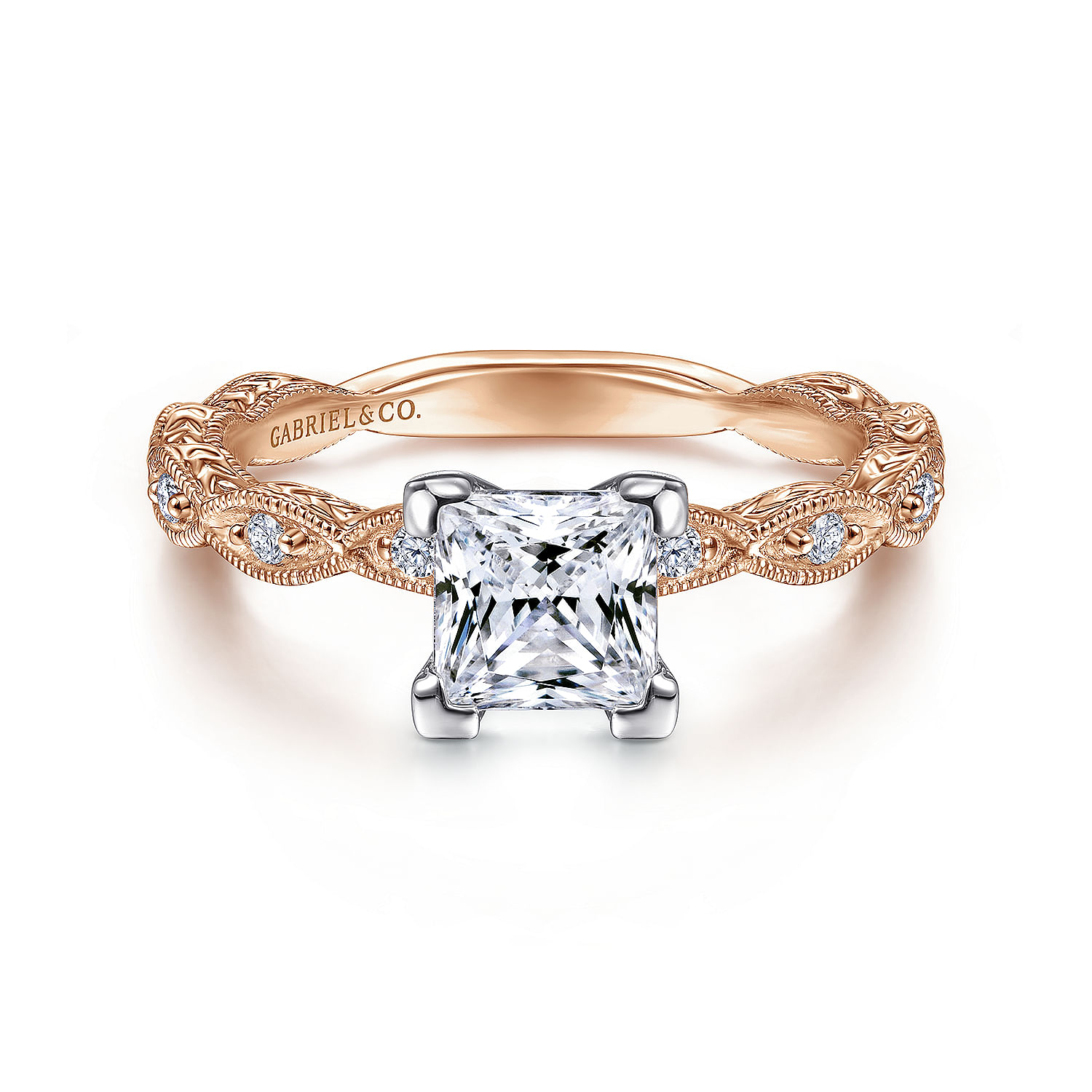 Sadie - 14K White-Rose Gold Princess Cut Diamond Engagement Ring