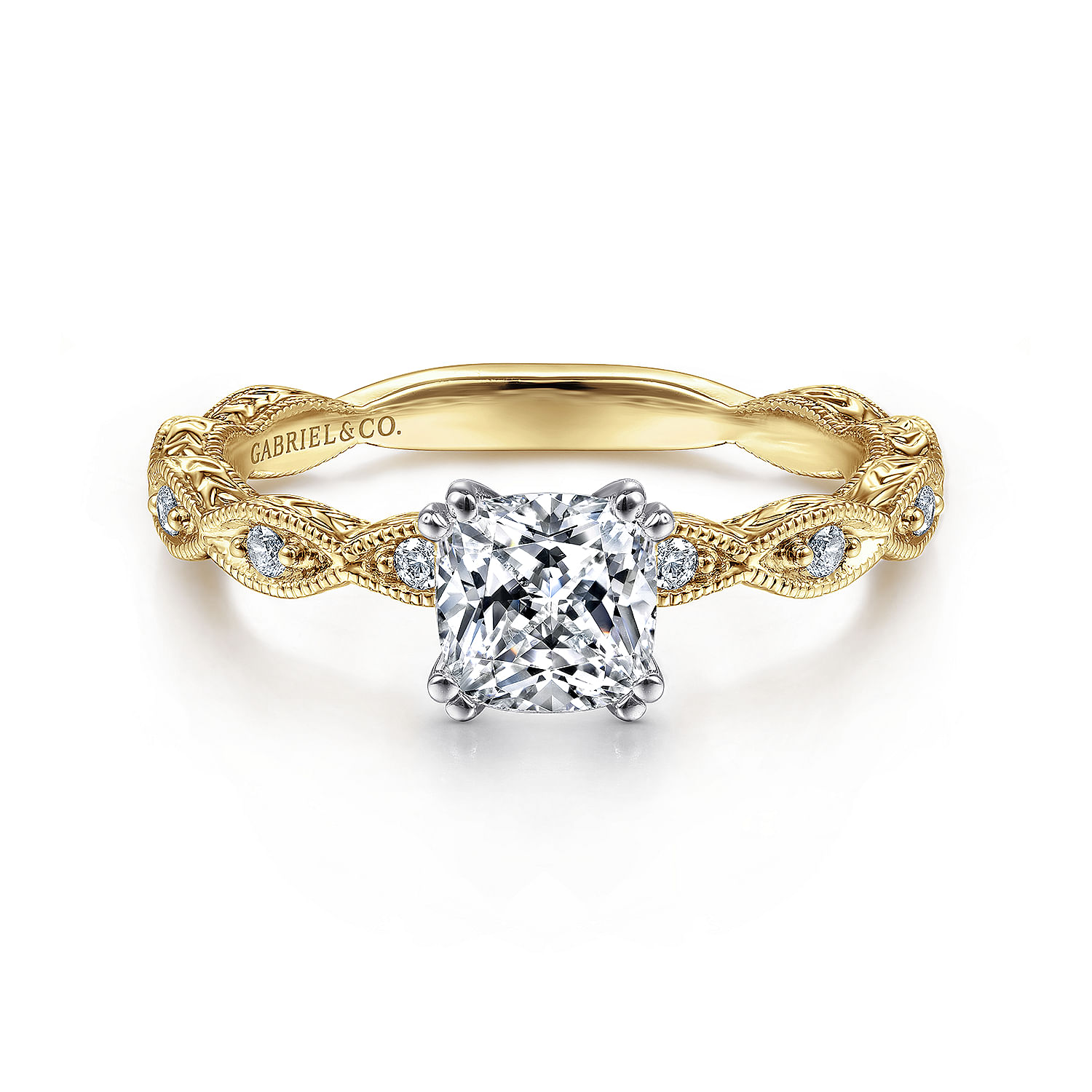 Sadie - 14K White-Yellow Gold Cushion Cut Diamond Engagement Ring