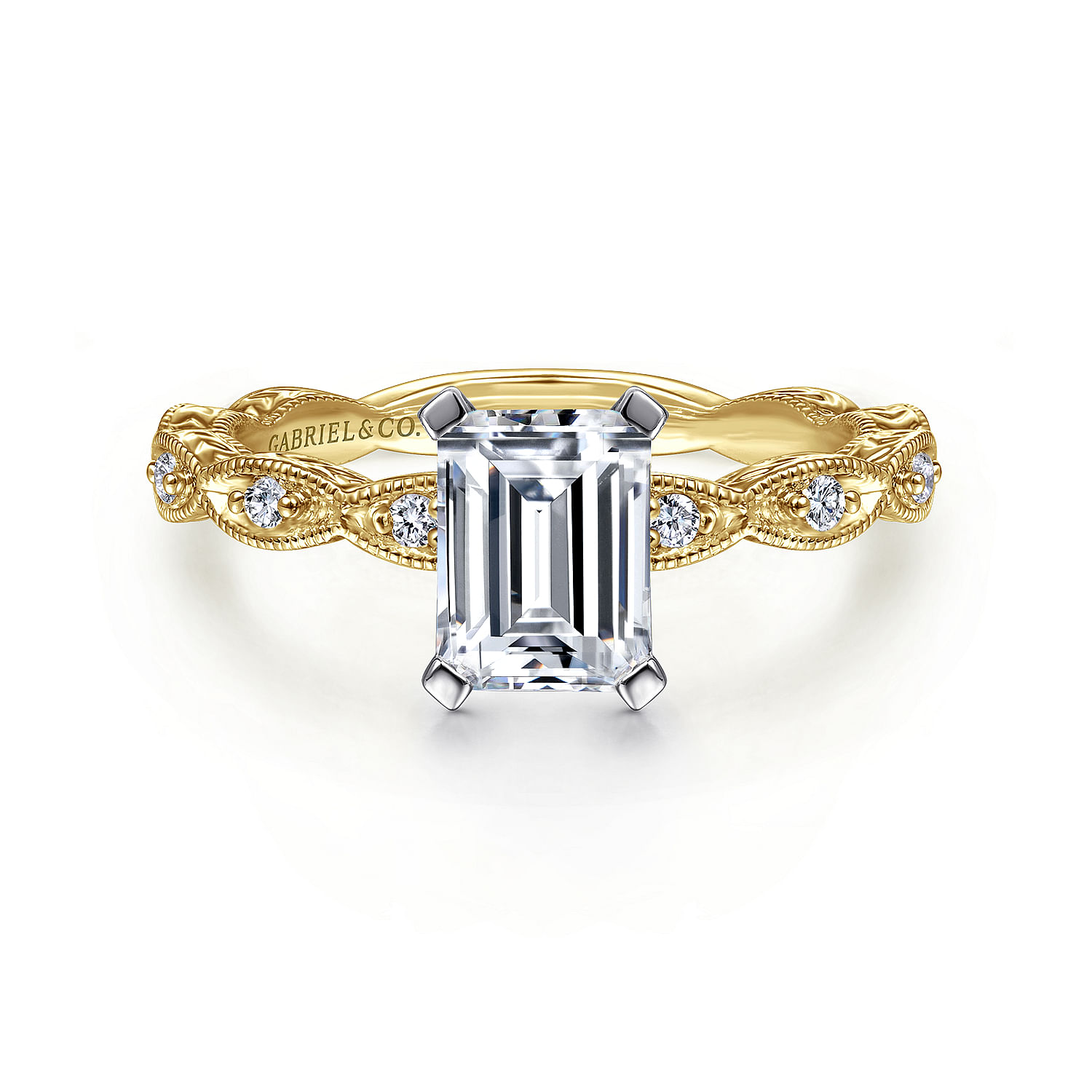 Sadie - 14K White-Yellow Gold Emerald Cut Diamond Engagement Ring