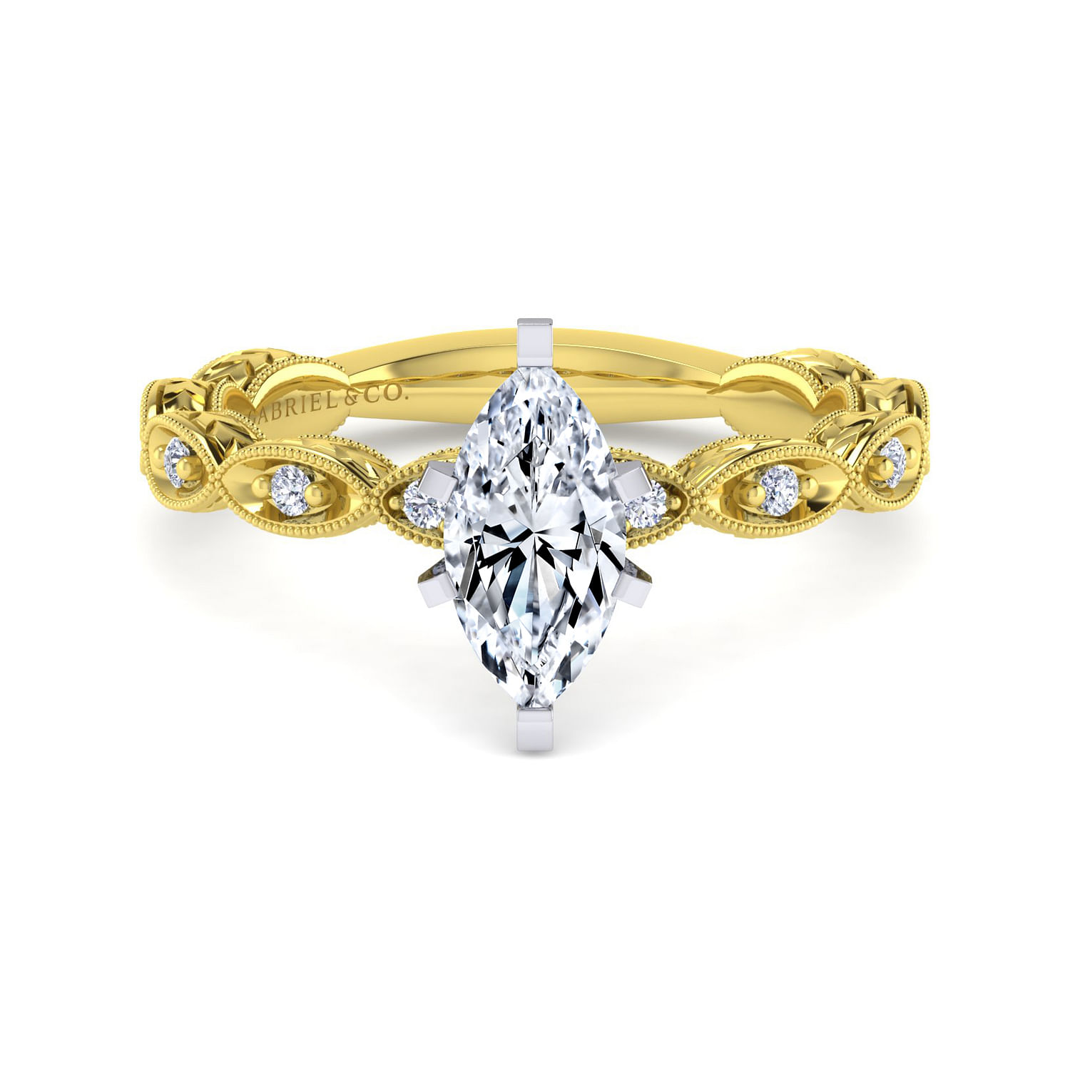 Sadie - 14K White-Yellow Gold Marquise Shape Diamond Engagement Ring
