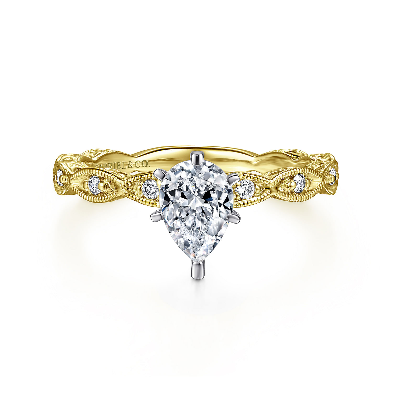 Sadie - 14K White-Yellow Gold Pear Shape Diamond Engagement Ring