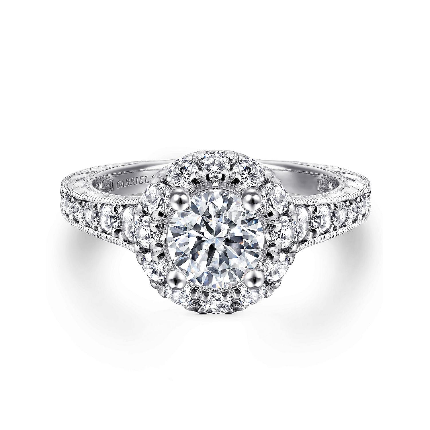 Samantha - Platinum Round Halo Diamond Engagement Ring