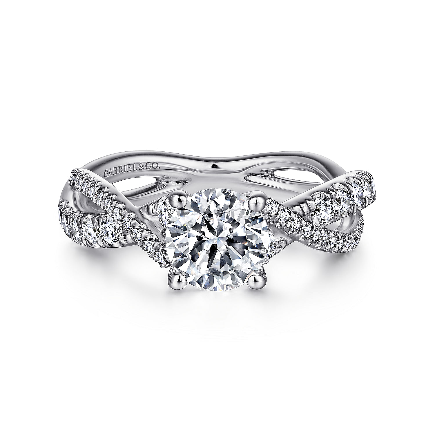 Sandrine - 14K White Gold Round Diamond Twisted Engagement Ring