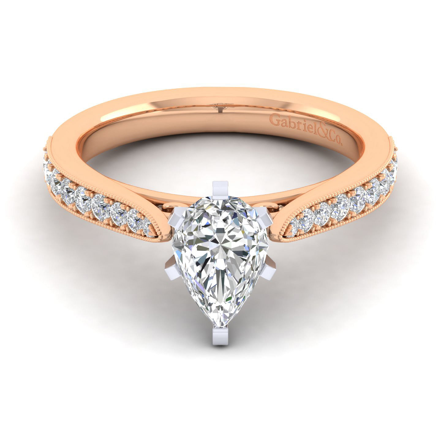 Sawyer - 14K White-Rose Gold Pear Shape Diamond Engagement Ring