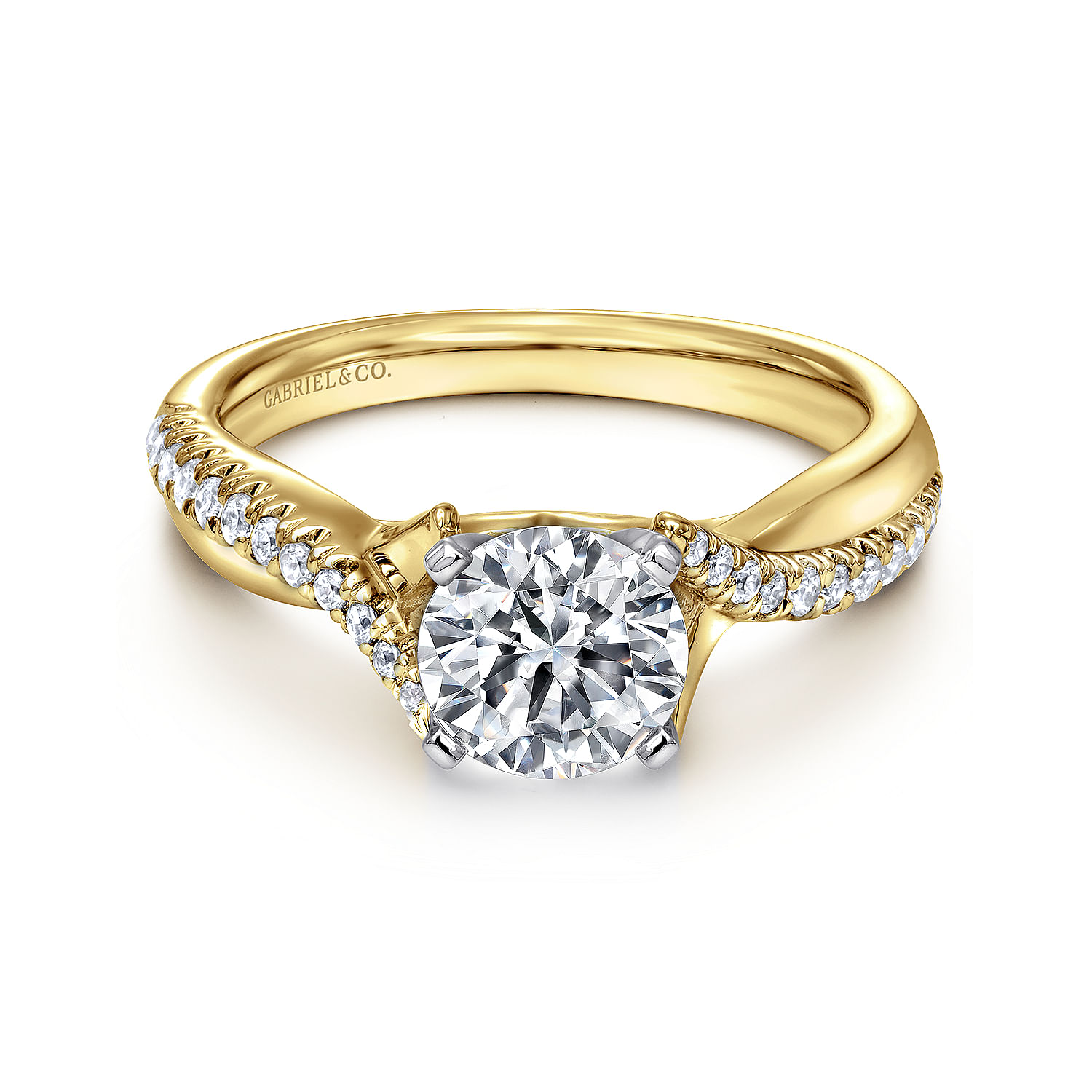 Scout - 14K White-Yellow Gold Round Diamond Twisted Engagement Ring