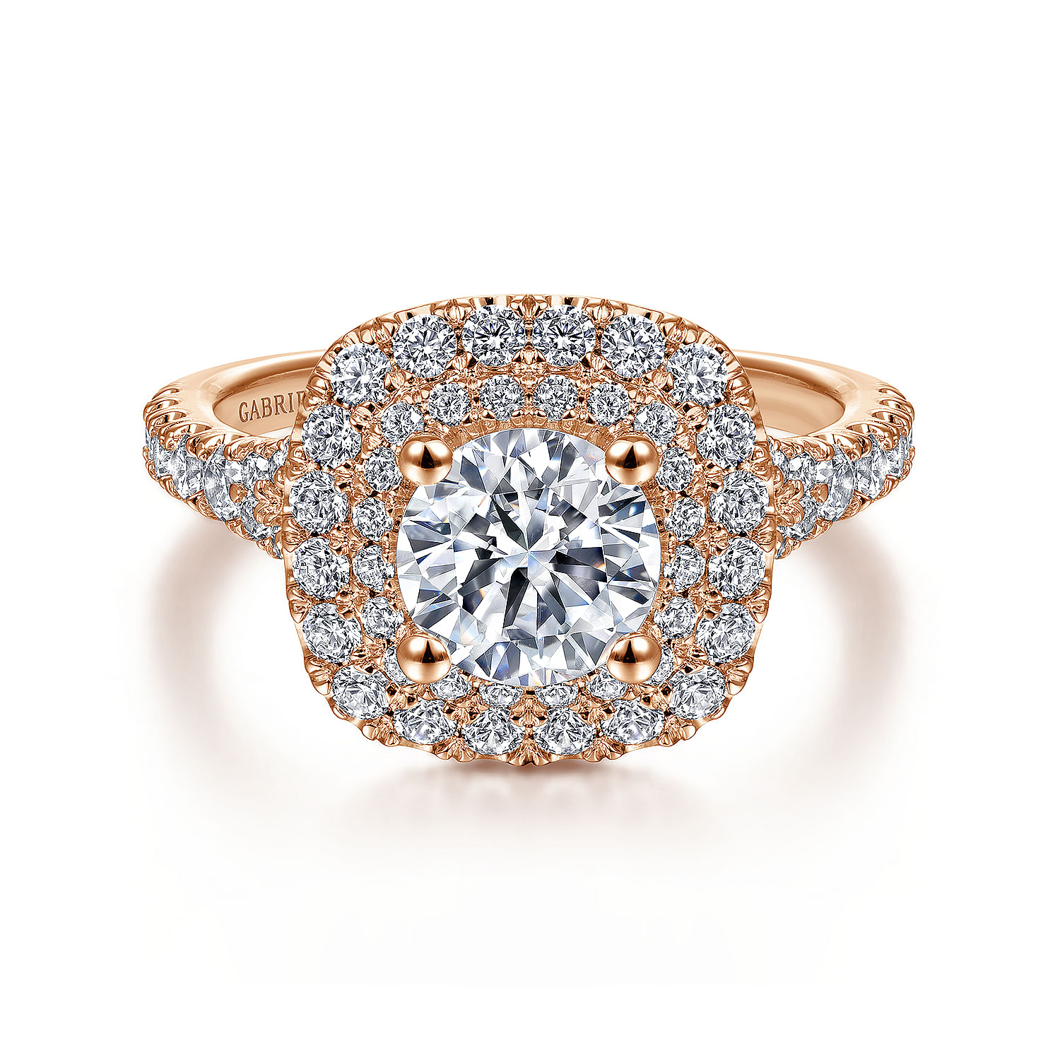 Sequoia - 14K Rose Gold Cushion Double Halo Round Diamond Engagement Ring