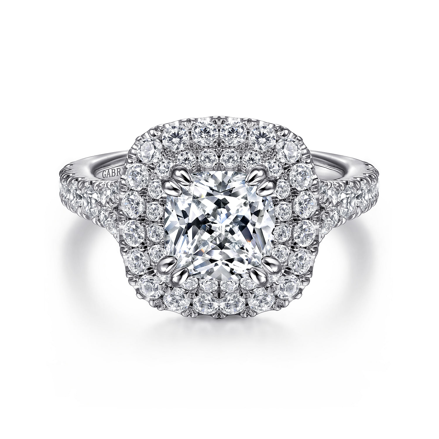 Sequoia - 14K White Gold Cushion Double Halo Diamond Engagement Ring