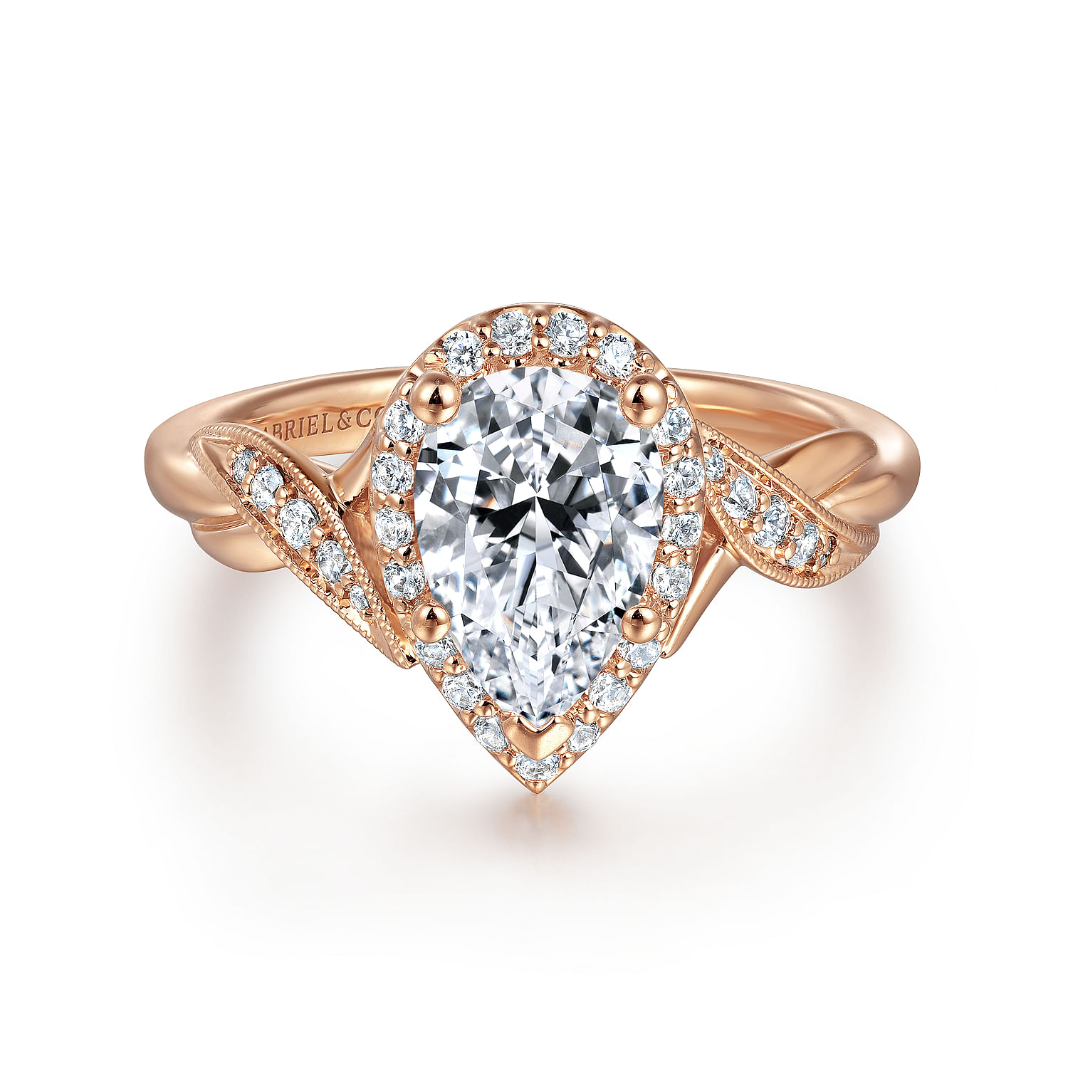 Shae - Vintage Inspired 14K Rose Gold Pear Shape Halo Diamond Engagement Ring