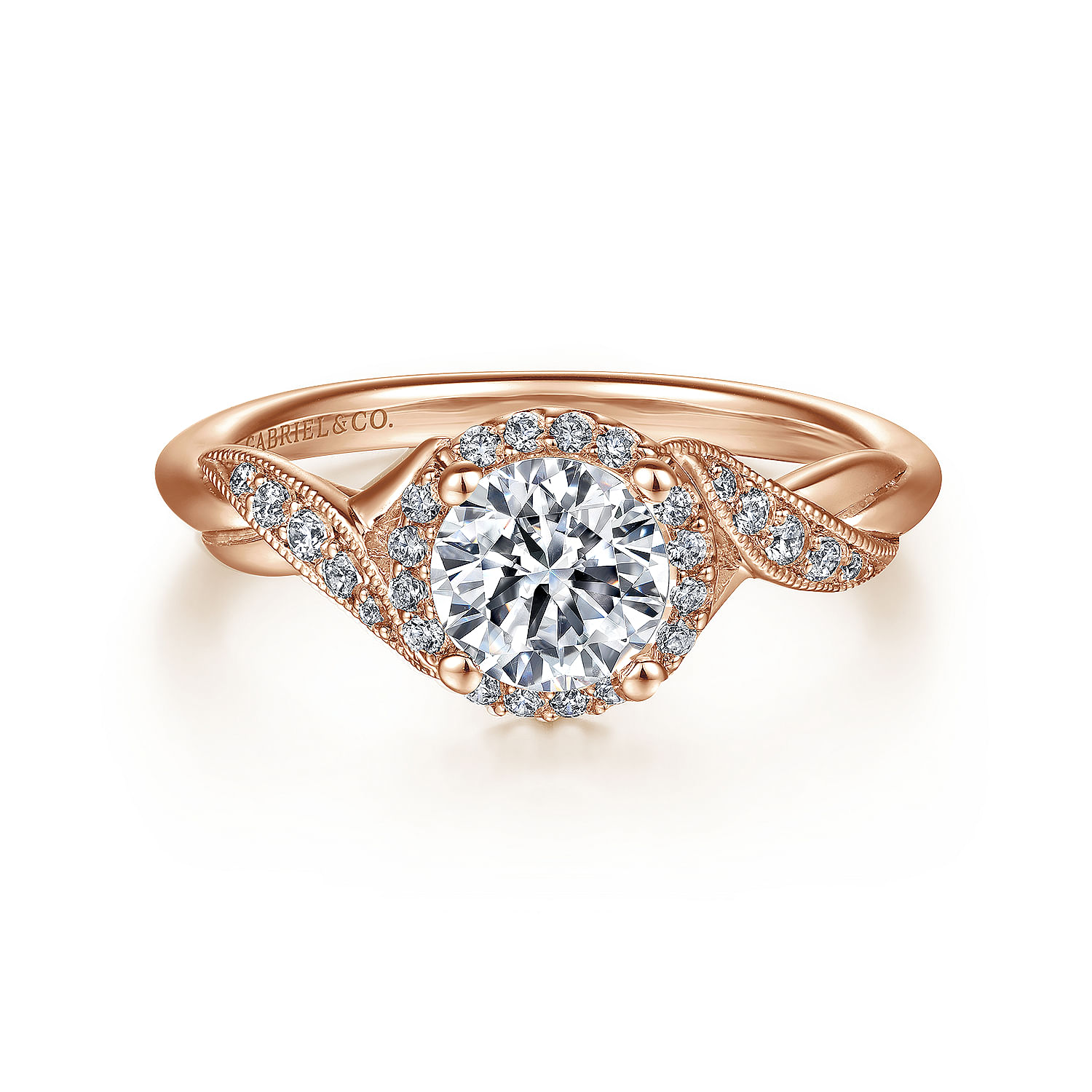 Shae - Vintage Inspired 14K Rose Gold Round Halo Diamond Engagement Ring