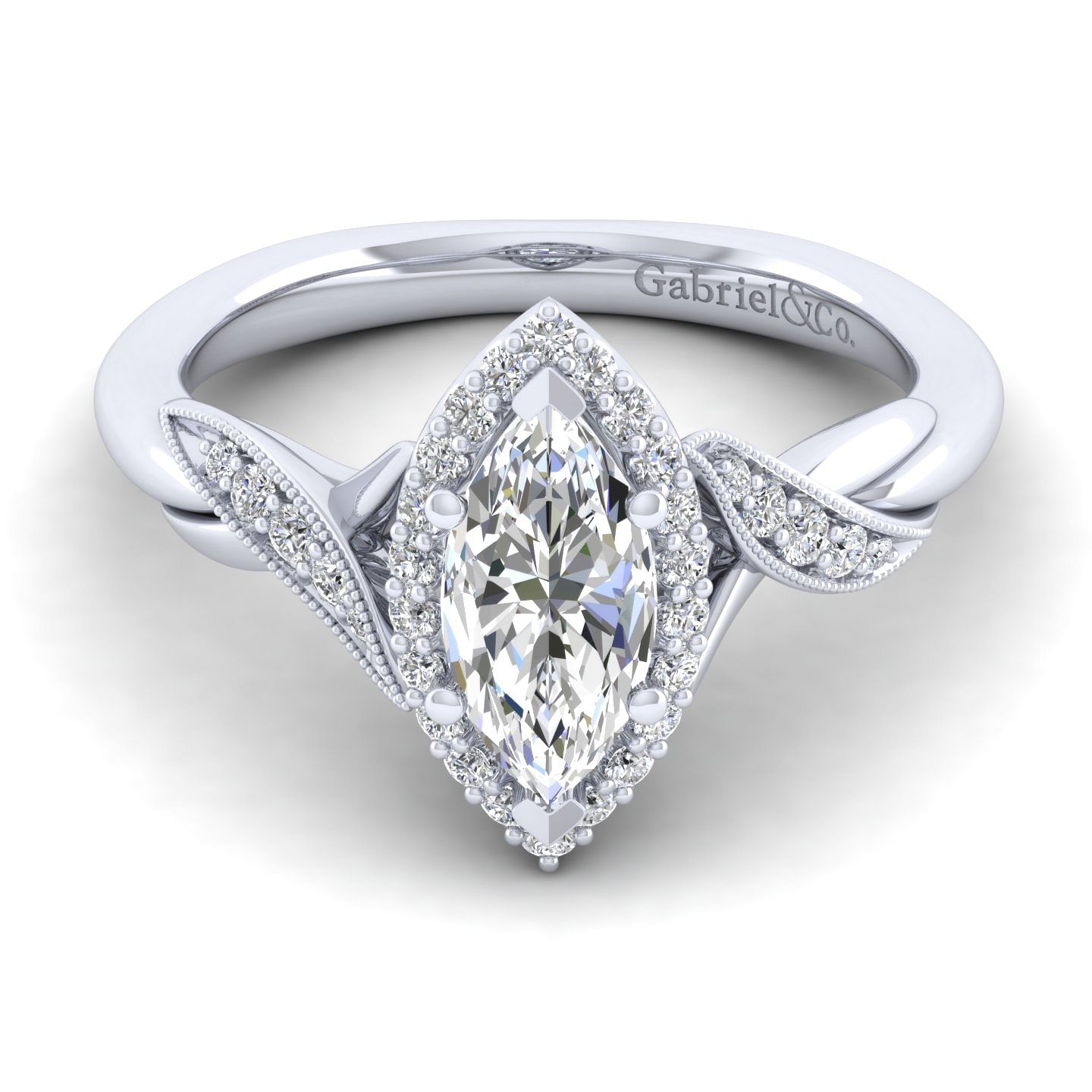 Shae - Vintage Inspired 14K White Gold Marquise Halo Diamond Engagement Ring