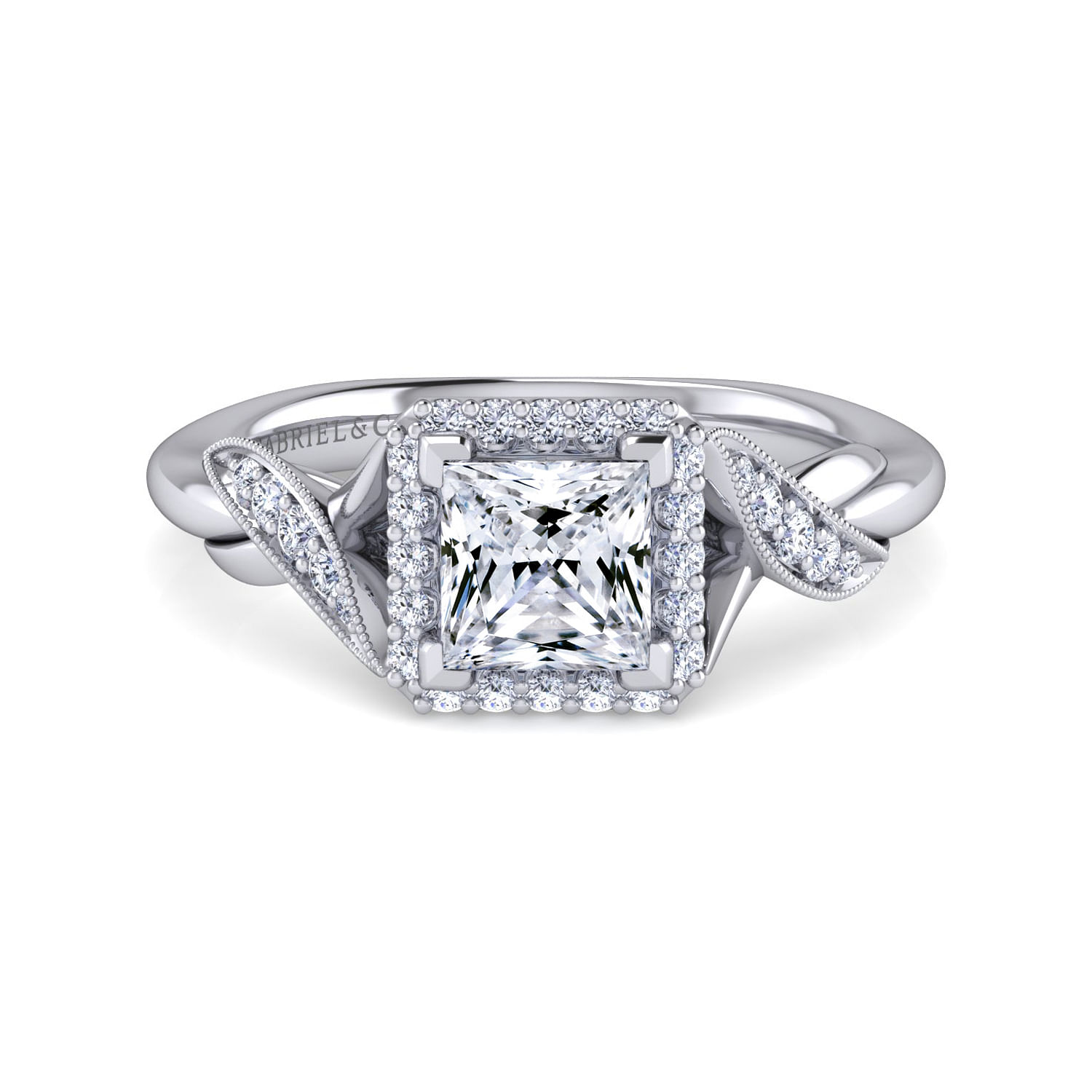 Shae - Vintage Inspired 14K White Gold Princess Halo Diamond Engagement Ring