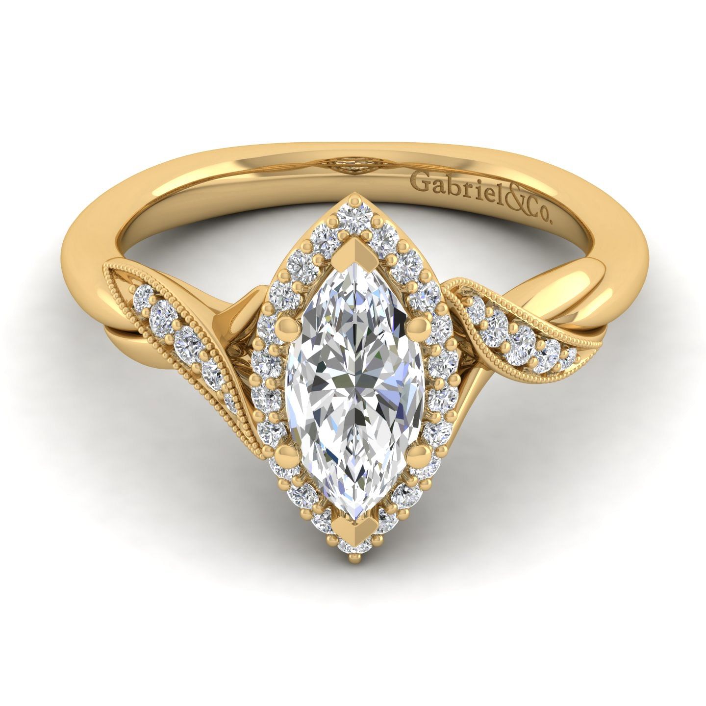 Shae - Vintage Inspired 14K Yellow Gold Marquise Halo Diamond Engagement Ring