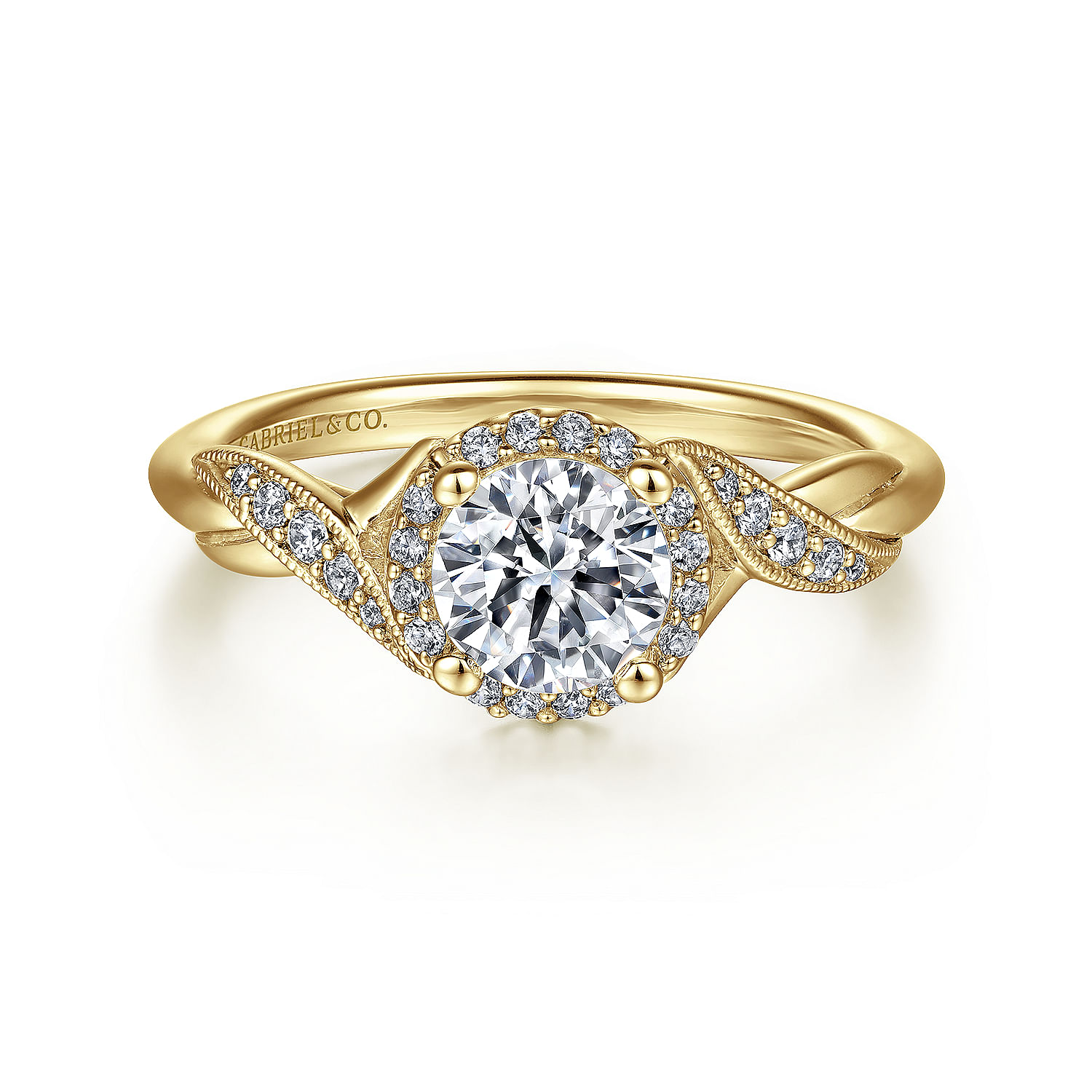 Shae - Vintage Inspired 14K Yellow Gold Round Halo Diamond Engagement Ring