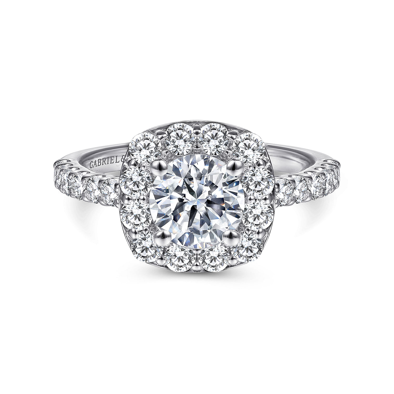 Skylar - Platinum Cushion Halo Round Diamond Engagement Ring