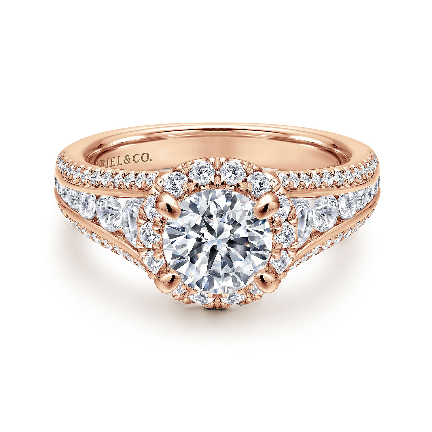 Sorrel - 14K Rose Gold Round Halo Diamond Channel Set Engagement Ring