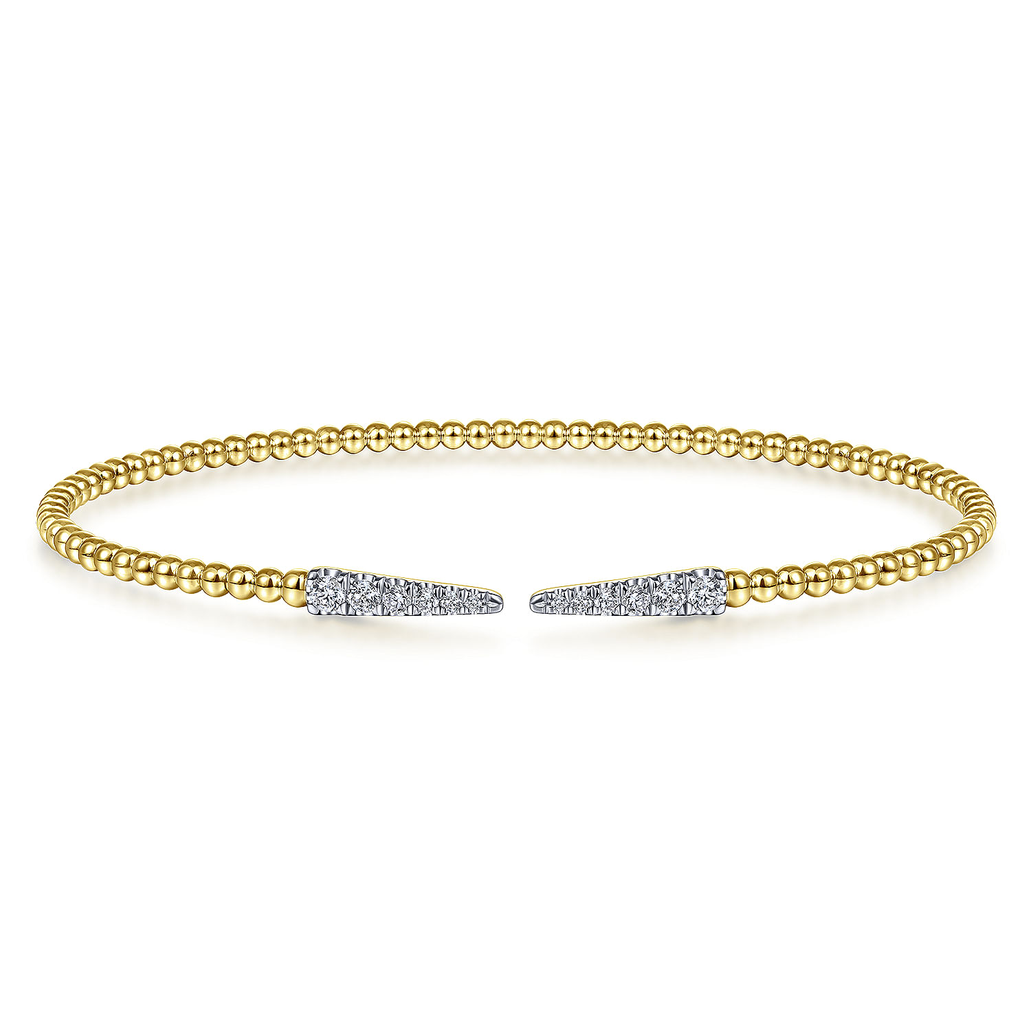 Split 14K Yellow Gold Bujukan Bead Cuff Bracelet with Diamond Pave Spikes
