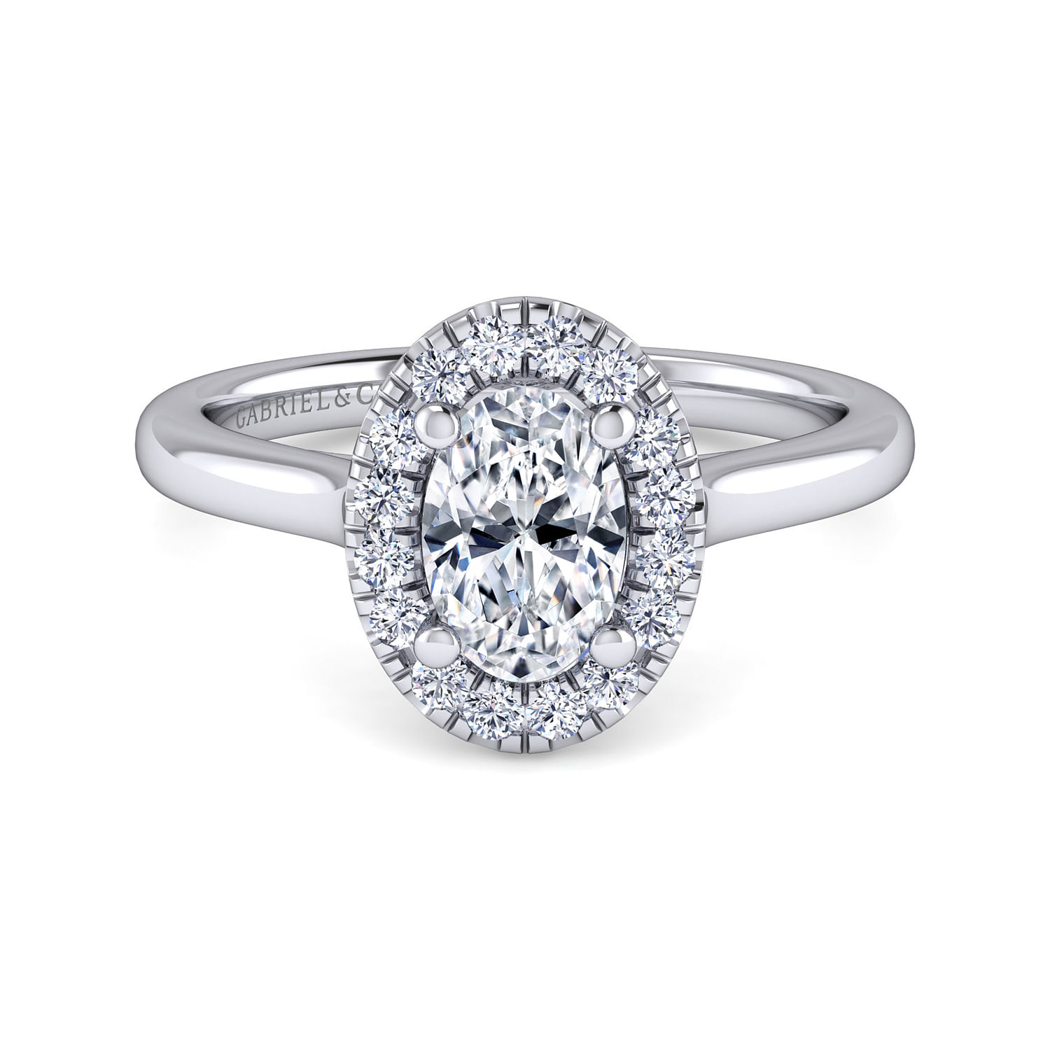 Stacy - 14K White Gold Oval Halo Diamond Engagement Ring