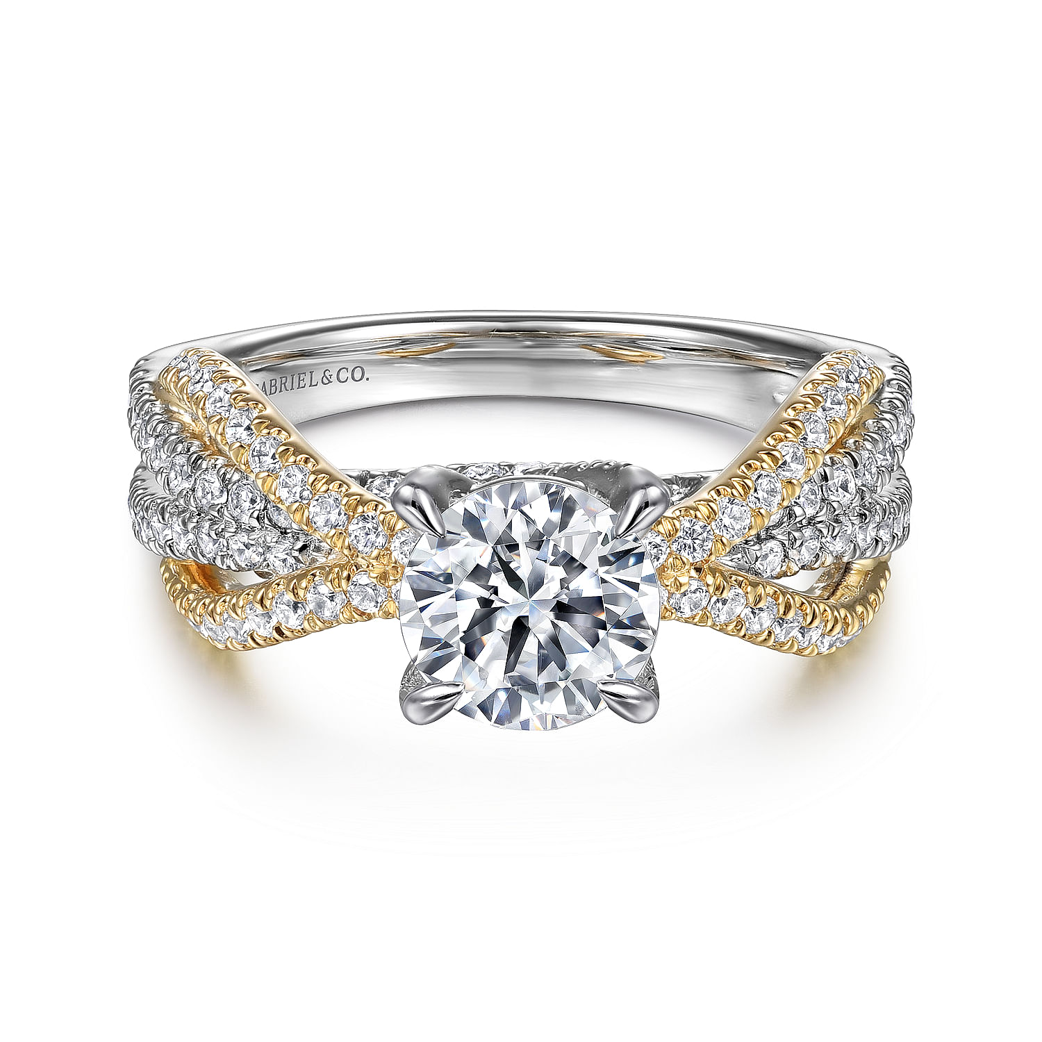 Starlet - 14K White-Yellow Gold Round Diamond Engagement Ring