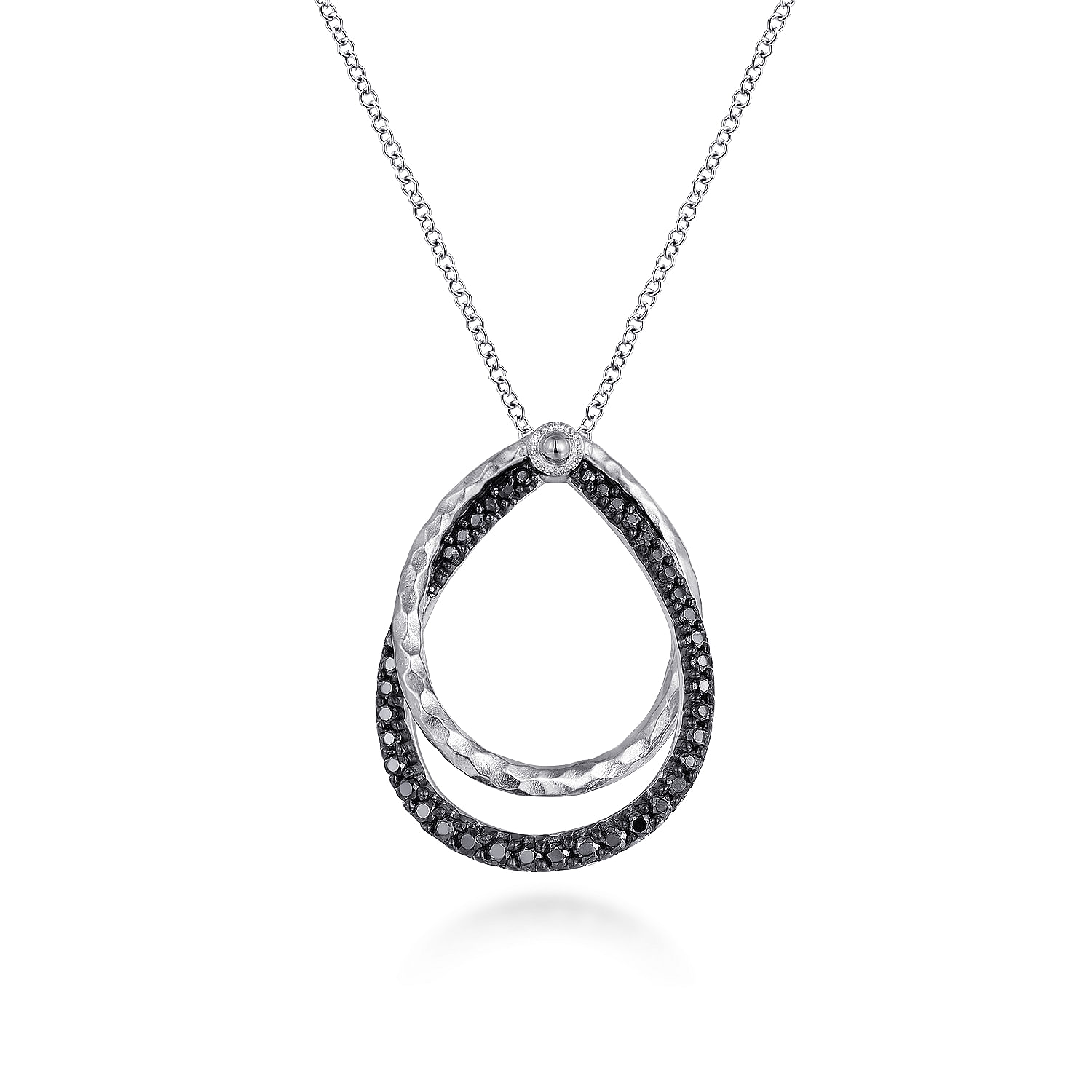 Sterling Silver Double Teardrop Black Spinel Pendant Necklace