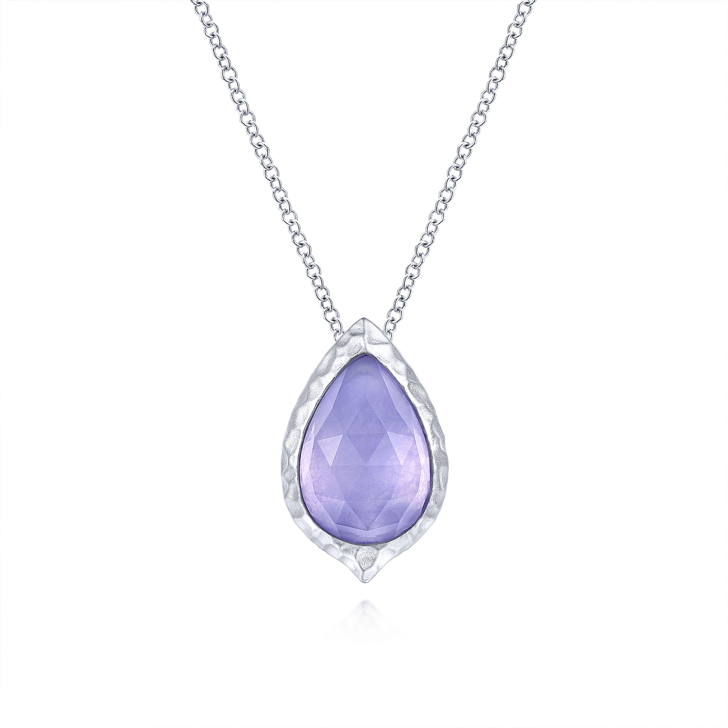 Sterling Silver Round Rock Crystal Purple Jade Doublet Pendant Necklace