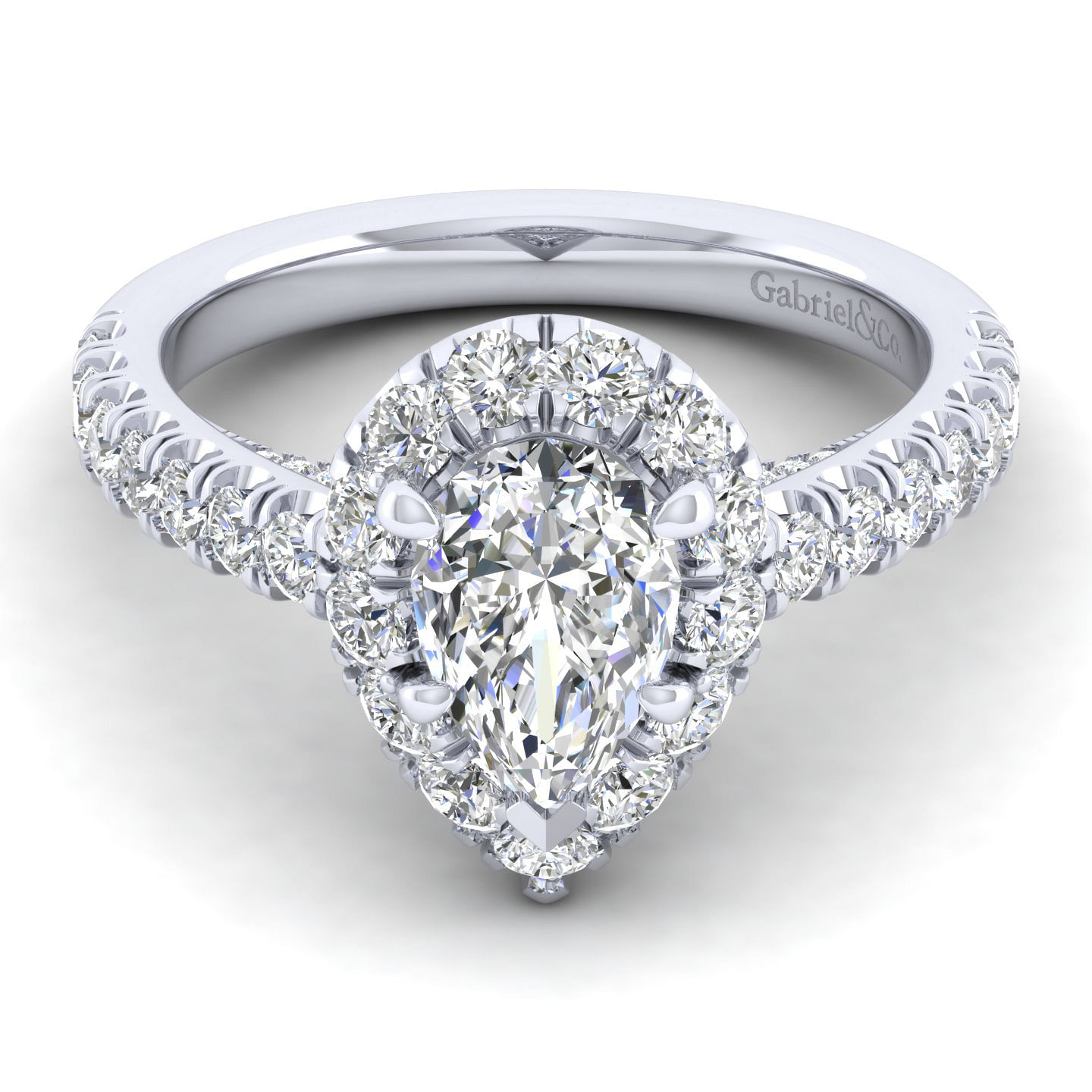 Sutton - 14K White Gold Pear Shape Halo Diamond Engagement Ring