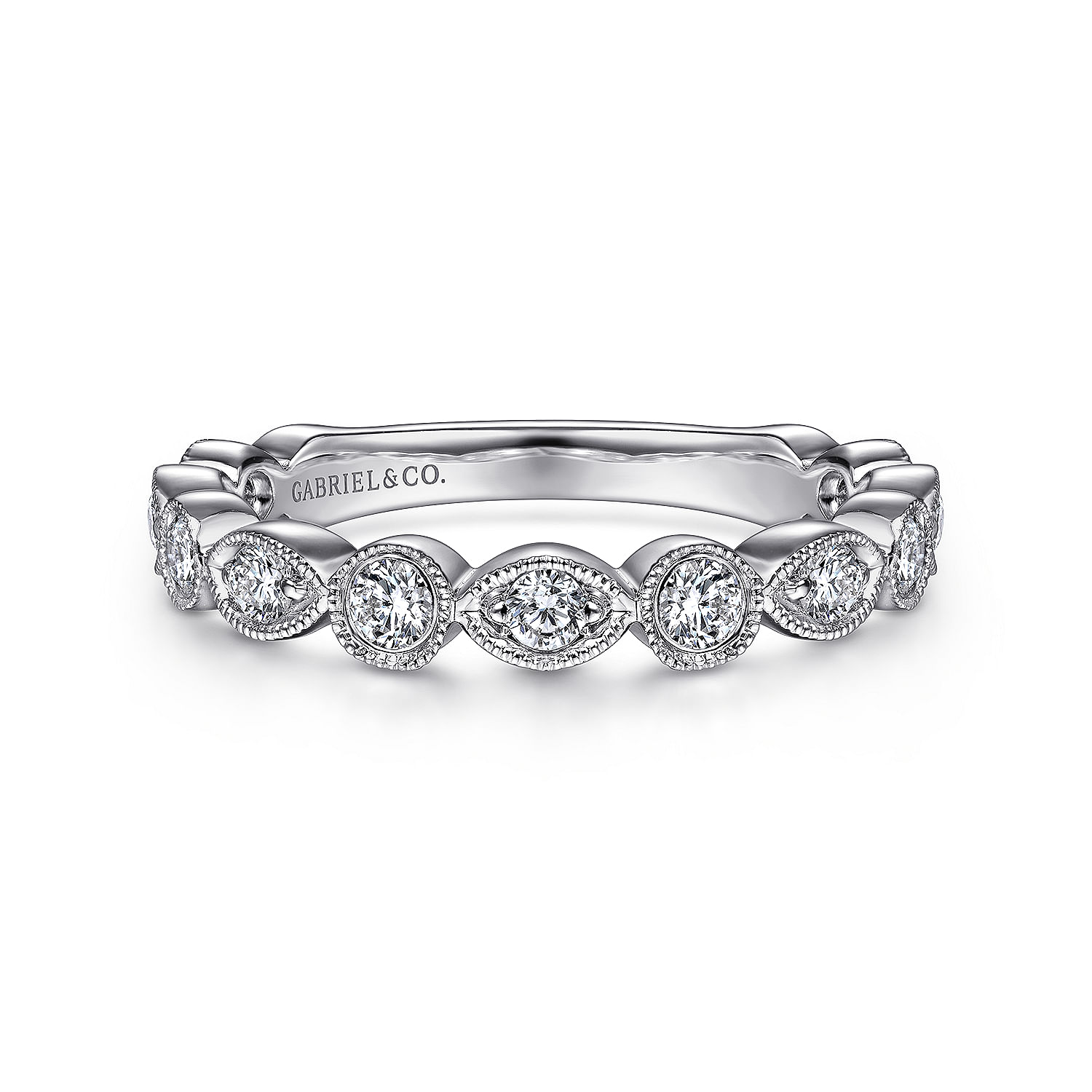 Toronto - Vintage Inspired 14K White Gold Marquise and Round Station Diamond Anniversary Band