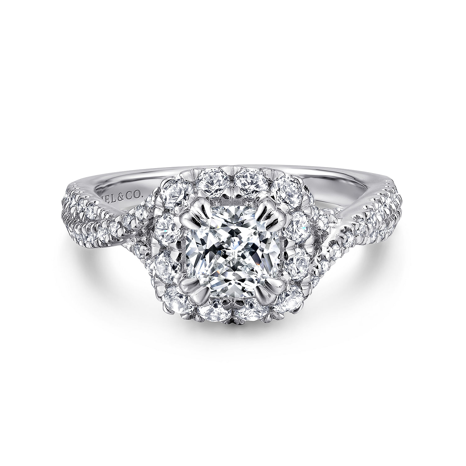 Vanessa - 14K White Gold Cushion Halo Diamond Engagement Ring