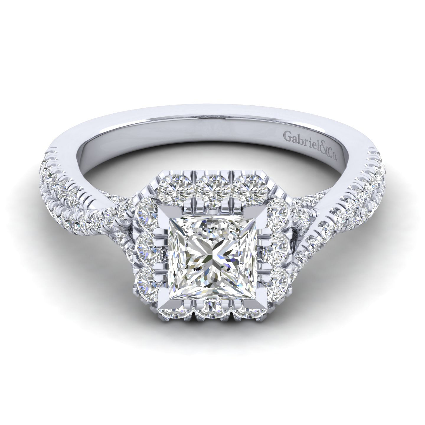 Vanessa - 14K White Gold Princess Halo Diamond Engagement Ring