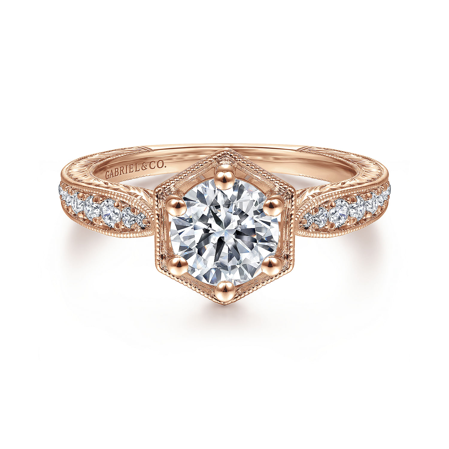 Venice - 14K Rose Gold Round Diamond Engagement Ring