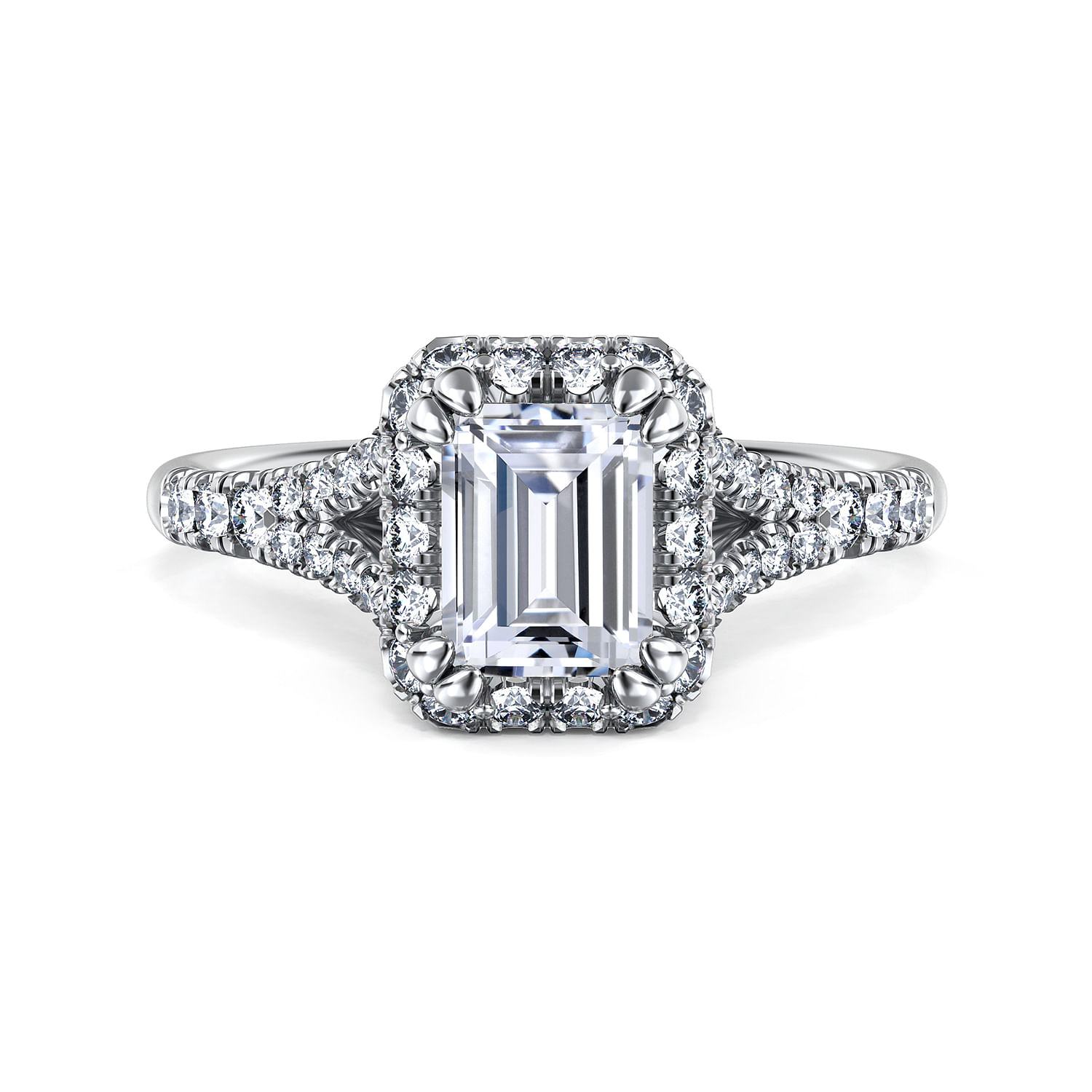 Verbena - 14K White Gold Halo Emerald Cut Diamond Engagement Ring