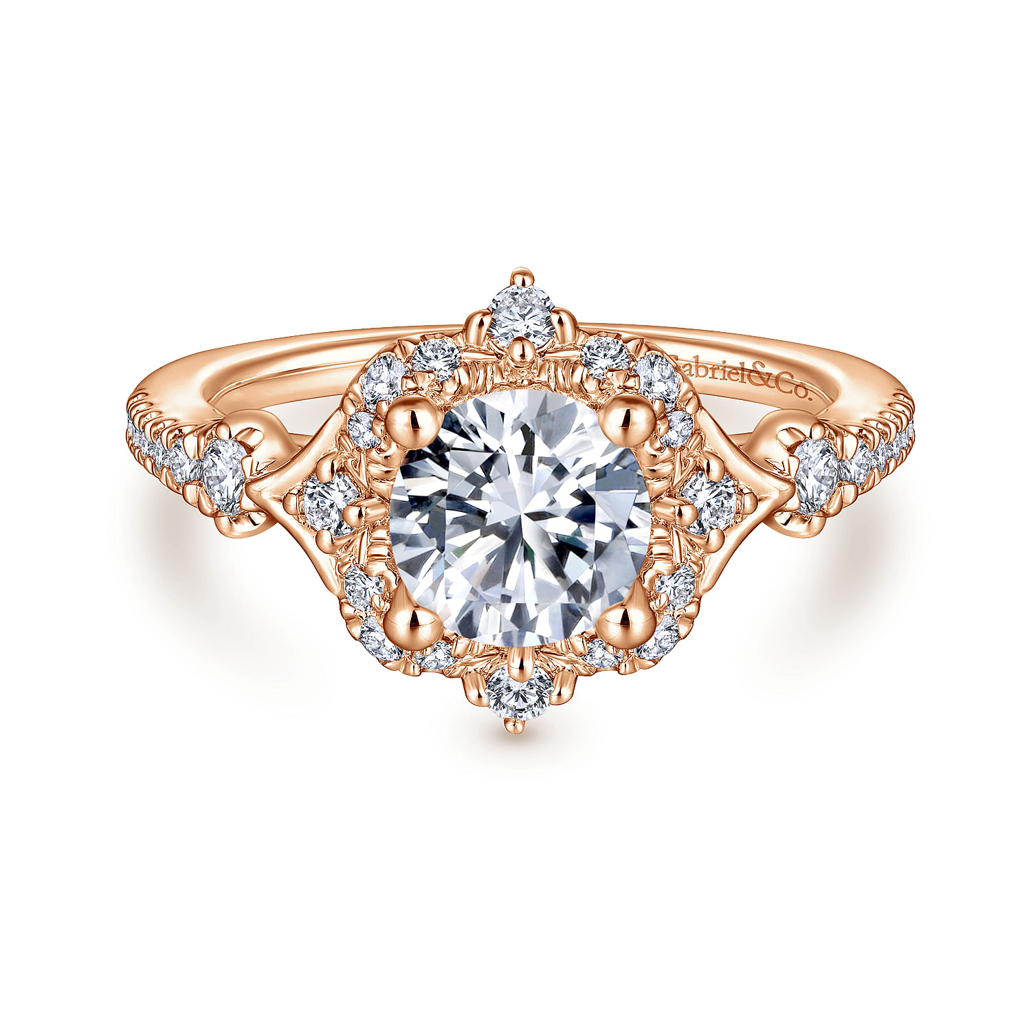 Veronique - Unique 14K Rose Gold Vintage Inspired Halo Diamond Engagement Ring