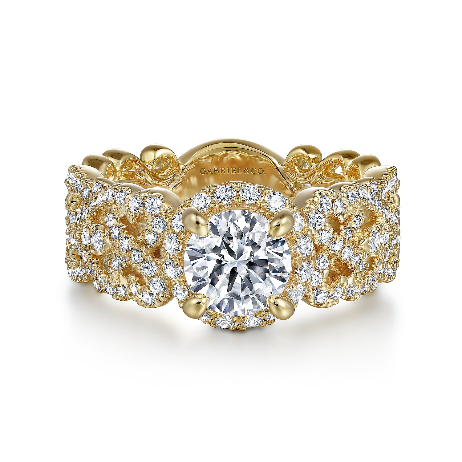 Vibrant - 14K Yellow Gold Round Halo Diamond Engagement Ring