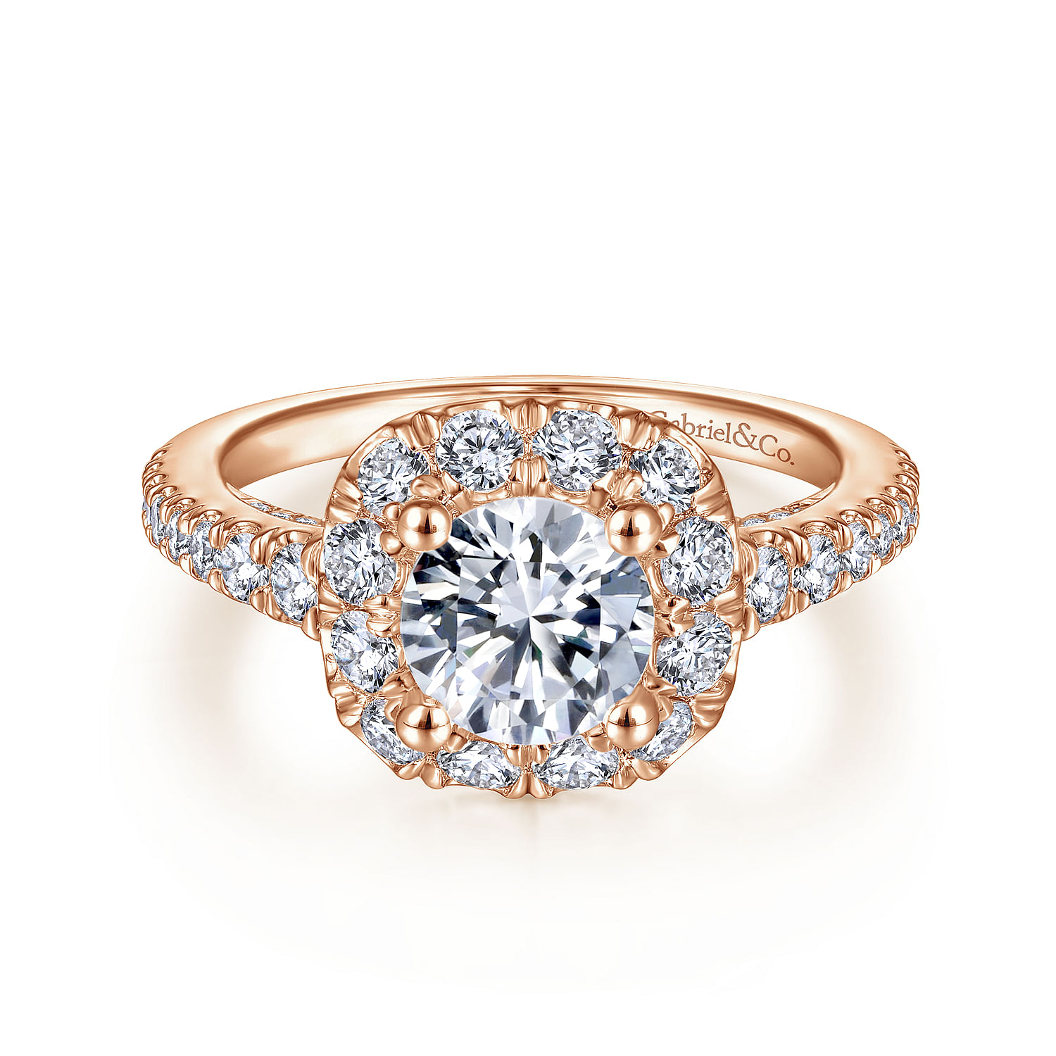 Wendell - 14K Rose Gold Round Halo Diamond Engagement Ring
