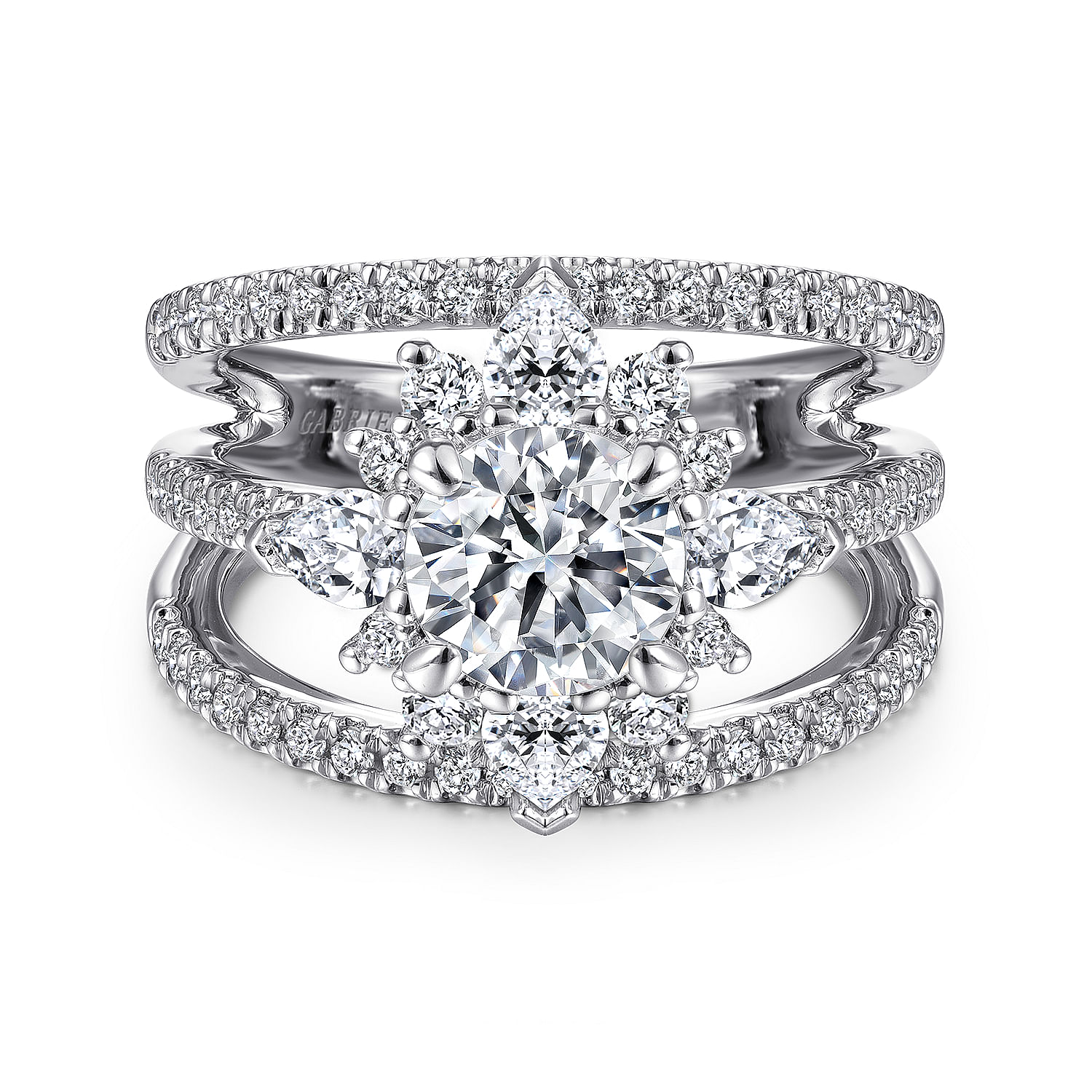 Wilhelmina - Unique 14K White Gold Halo Diamond Engagement Ring