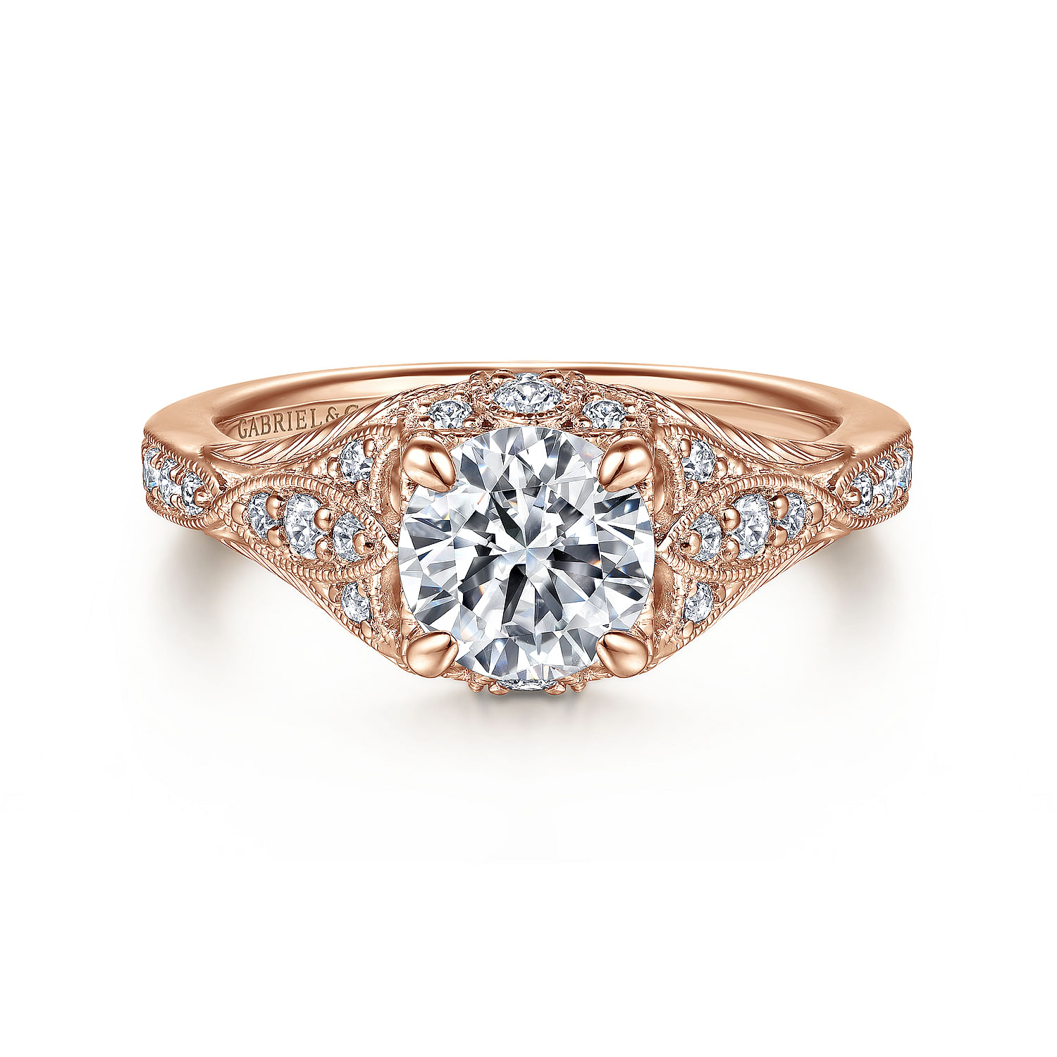 Windsor - Unique 14K Rose Gold Vintage Inspired Diamond Halo Engagement Ring