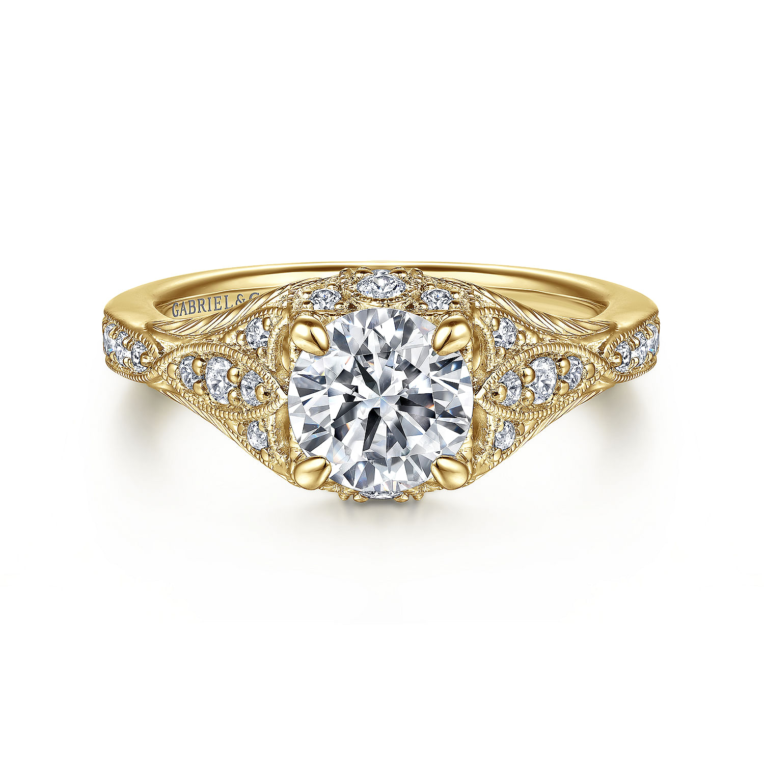 Windsor - Unique 14K Yellow Gold Vintage Inspired Diamond Halo Engagement Ring