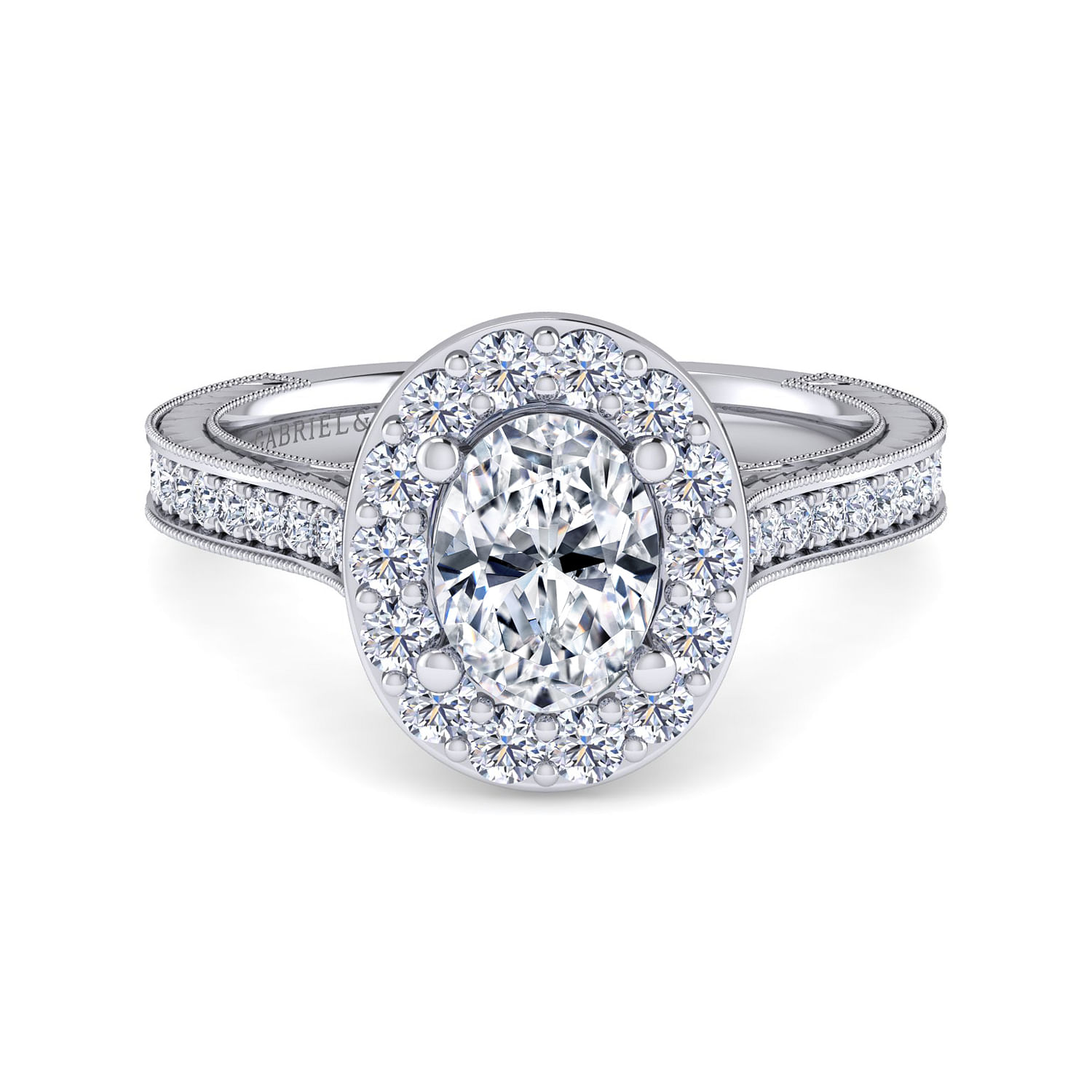Zelda - Vintage Inspired 14K White Gold Oval Halo Diamond Engagement Ring