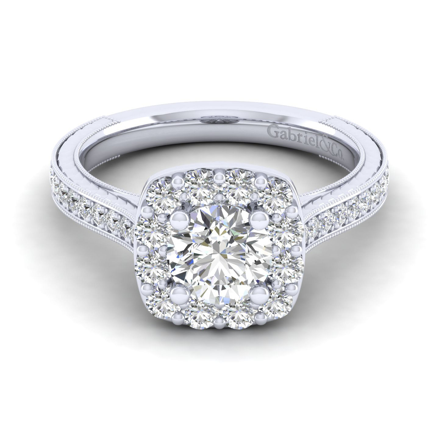 Zelda - Vintage Inspired 14K White Gold Round Halo Diamond Engagement Ring