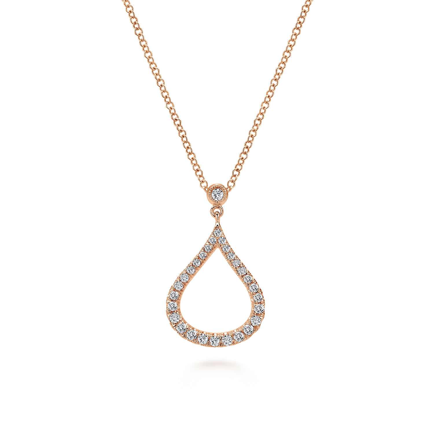 14K Rose Gold Diamond Pave Teardrop Pendant Necklace