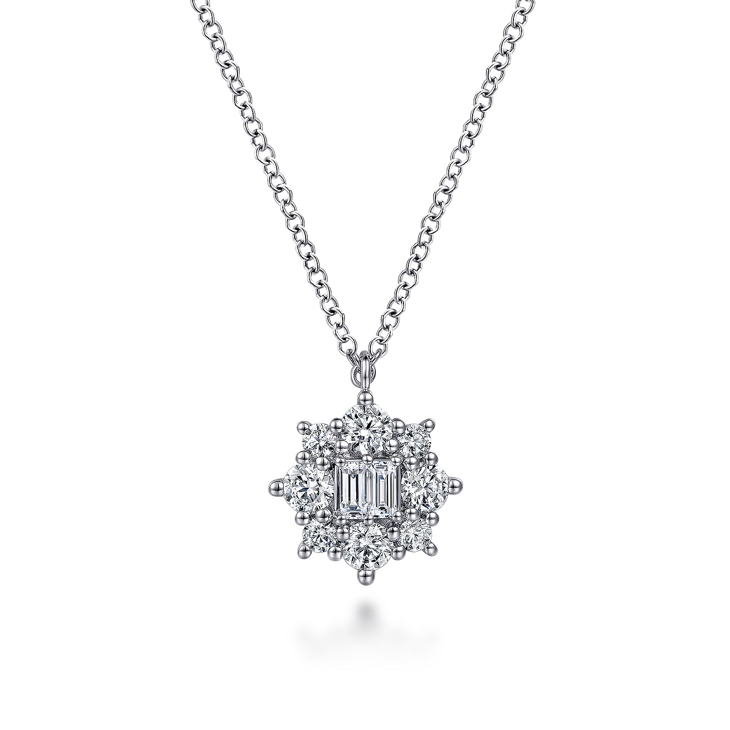 14K White Gold Bursting Diamond Pendant Necklace